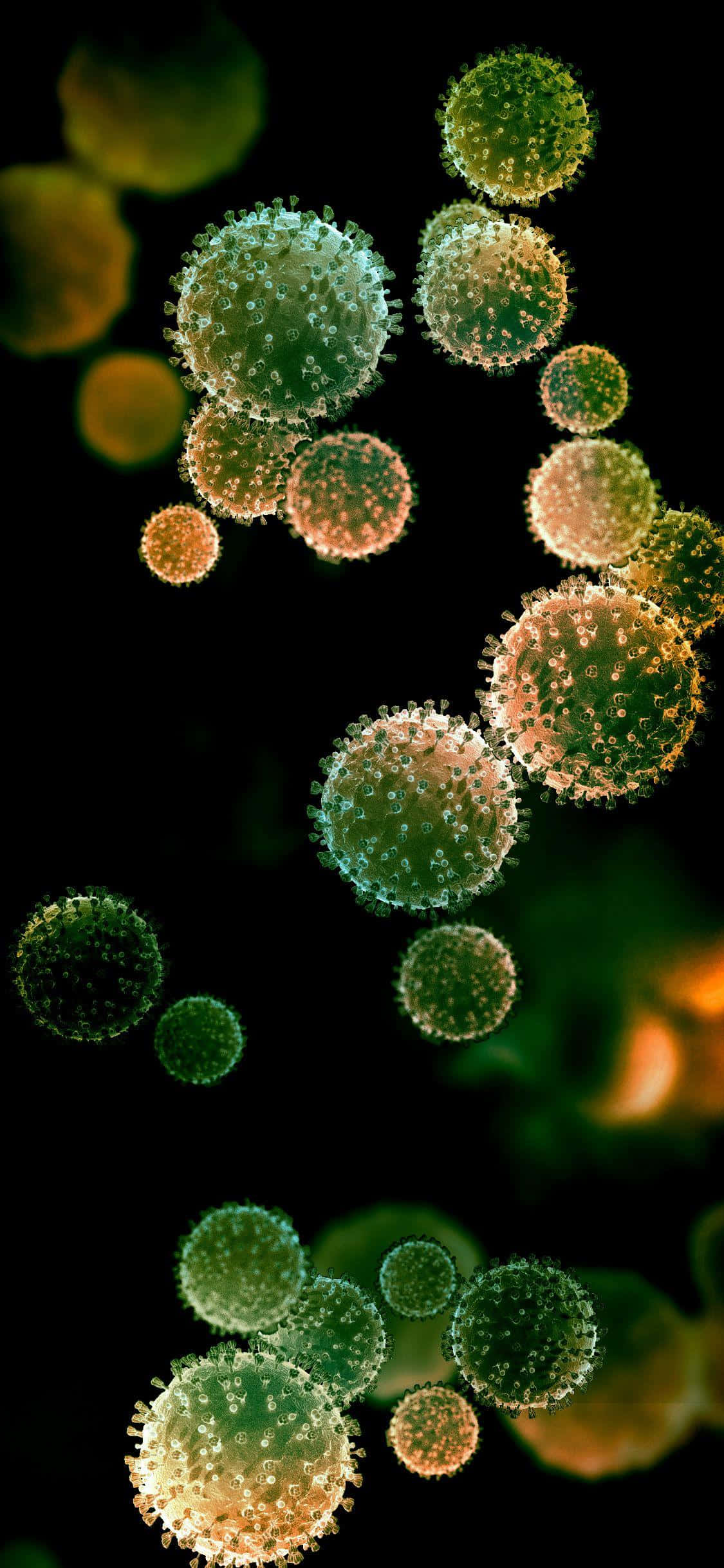 viral particles, green, amber, Full HD Phone Wallpaper