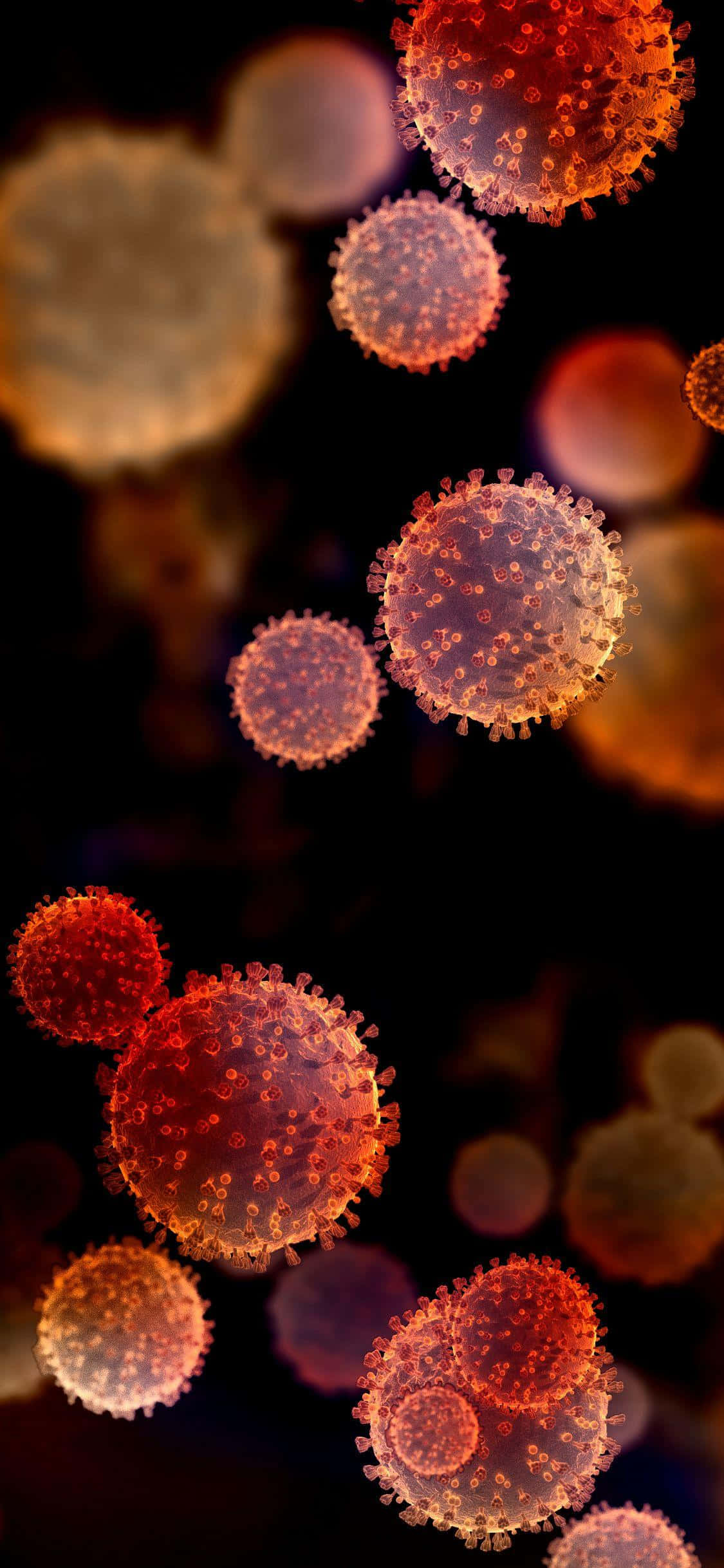 viral particles, spiky surfaces, warm orange and red hues, Full HD Phone Wallpaper