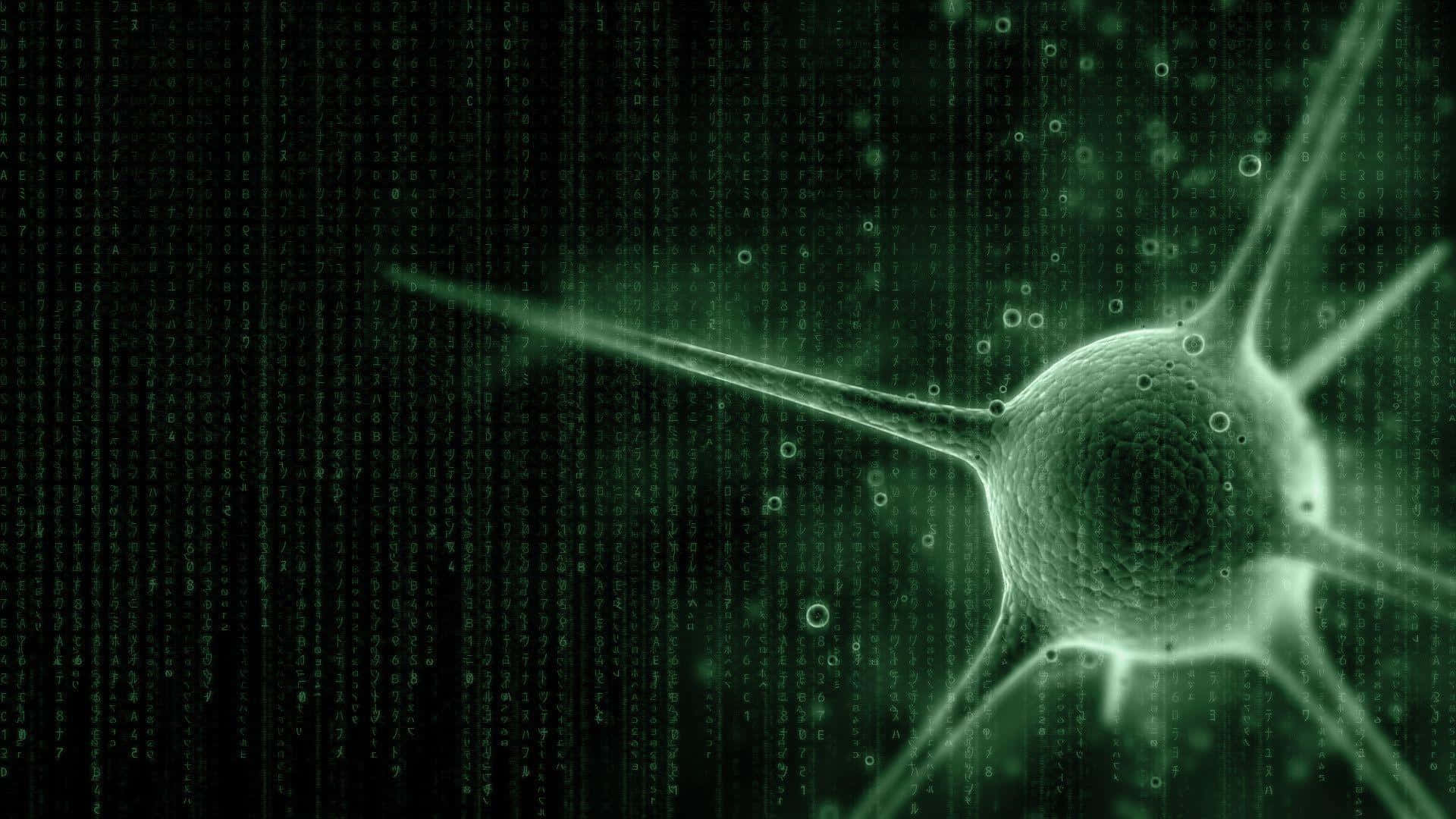 glowing green neuron, falling digital code, cybernetic fusion, Full HD Desktop Wallpaper
