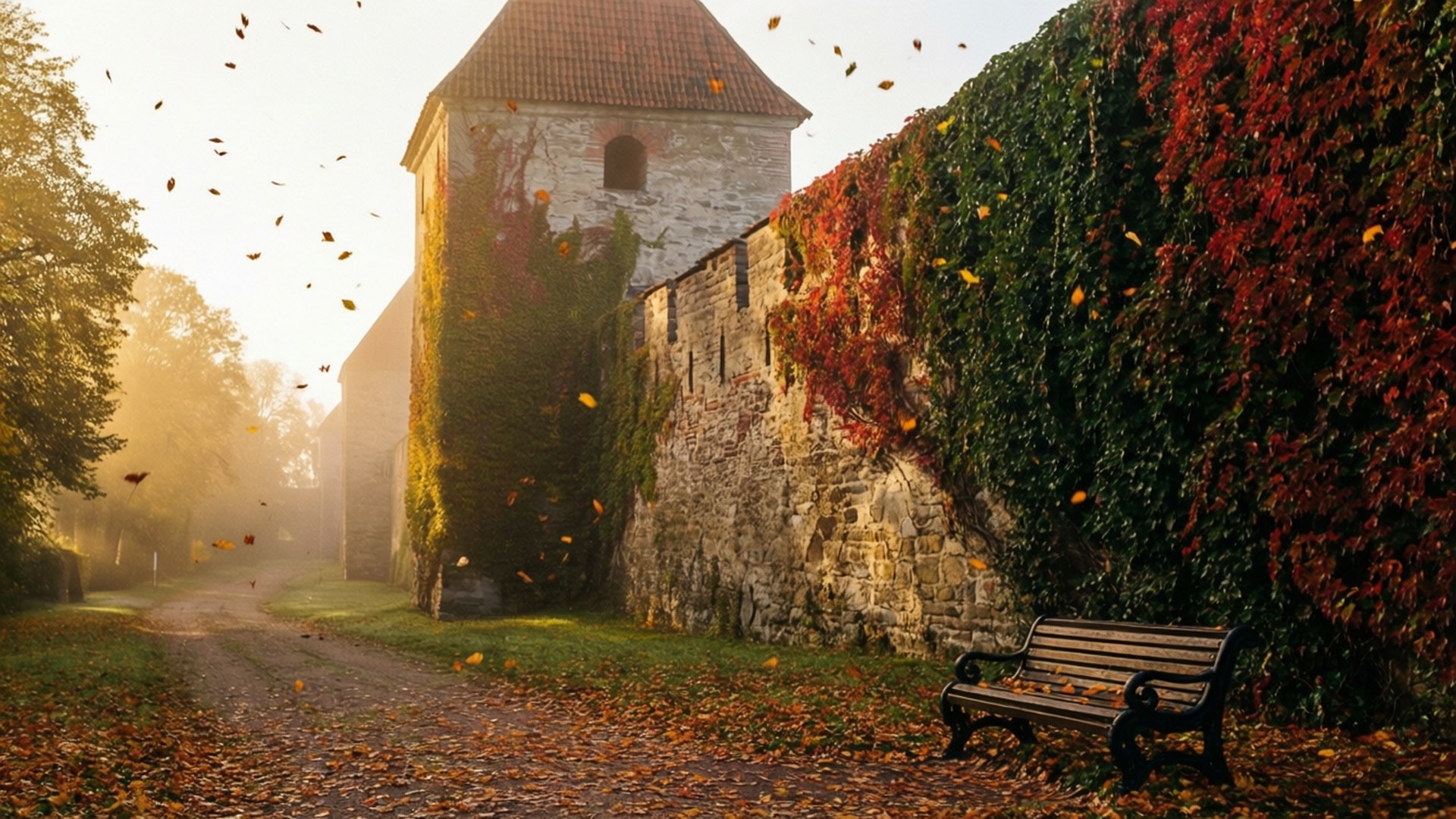 Visby, city wall, ivy, Full HD Desktop Wallpaper