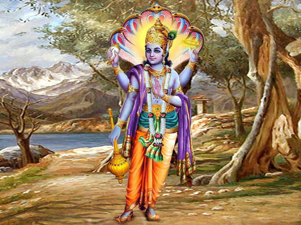 Vishnu, blue-skinned, multiple arms, SD Desktop Wallpaper