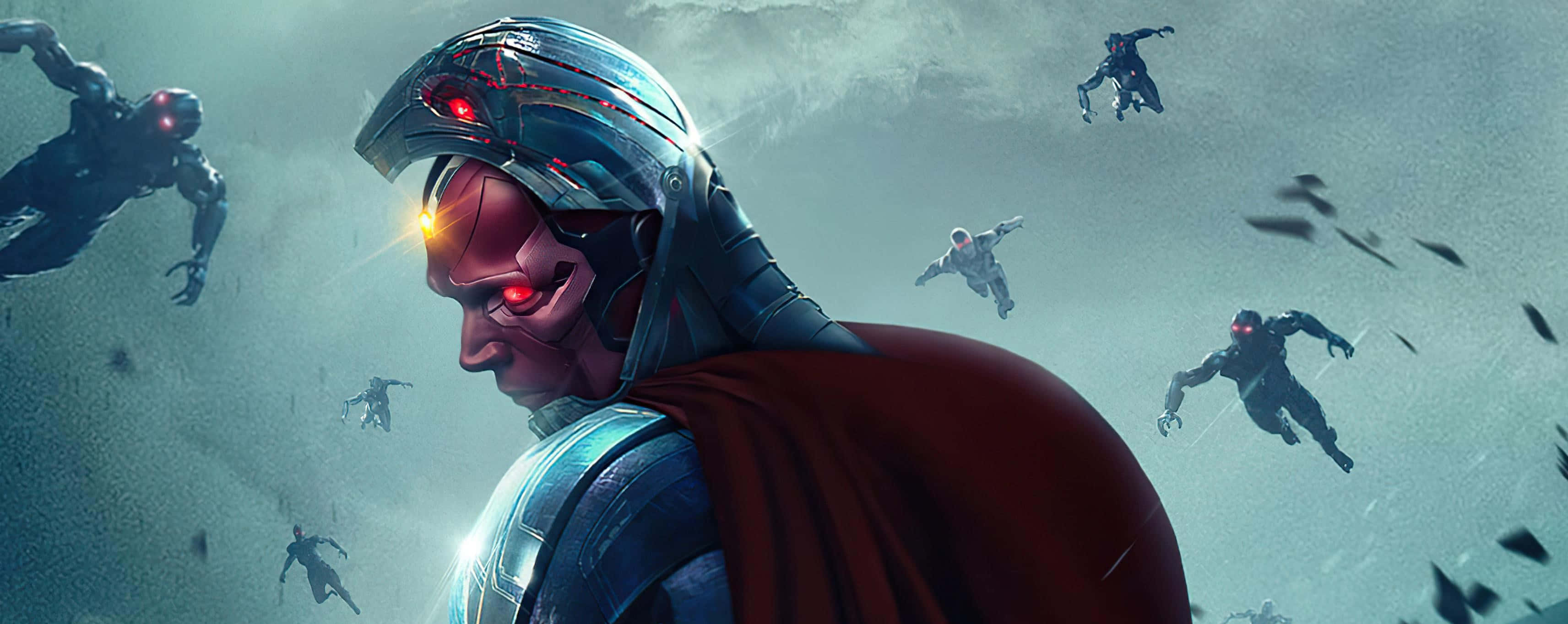 Vision Avengers, red-skinned superhero, metallic helmet, 2K Desktop Wallpaper