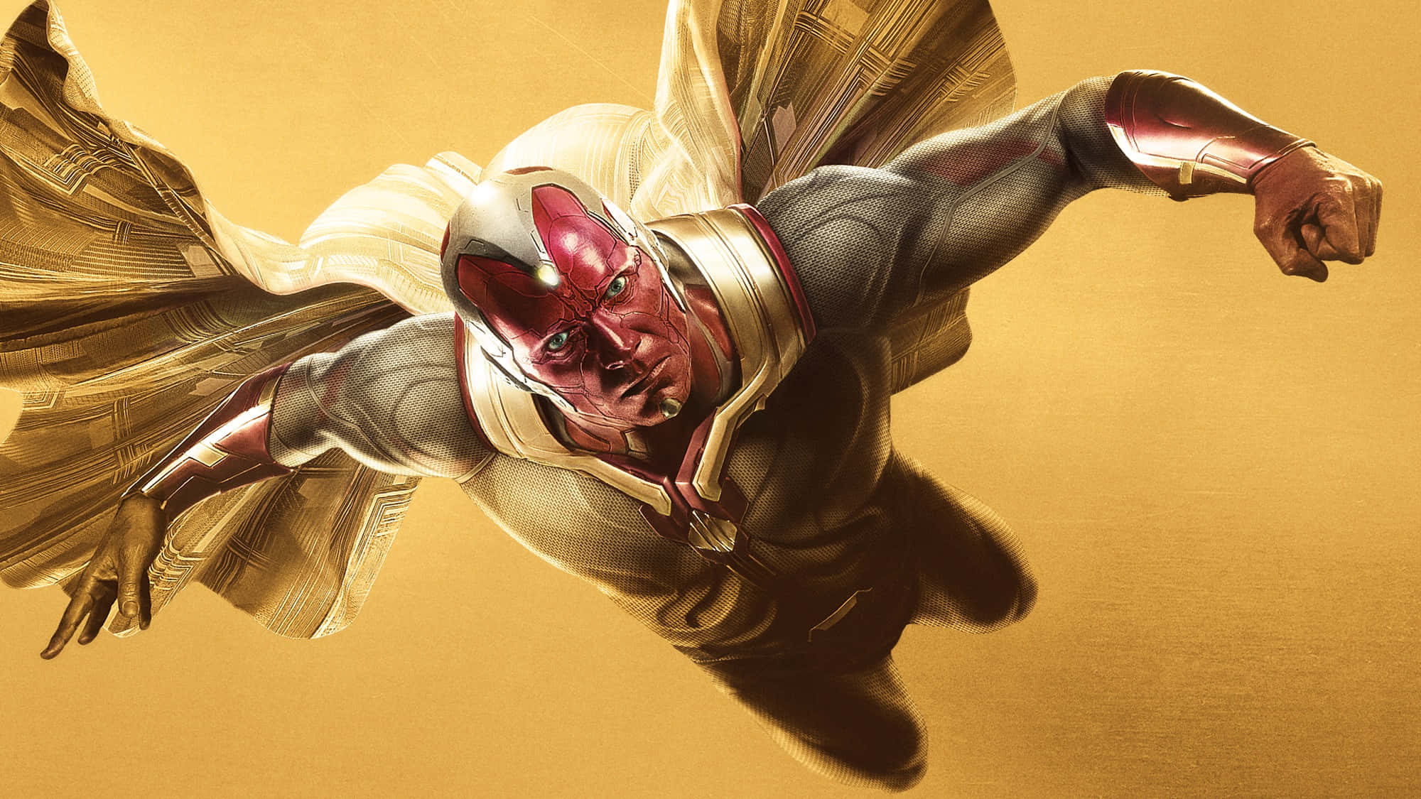 Vision Avengers, red skin, golden cape, Full HD Desktop Wallpaper