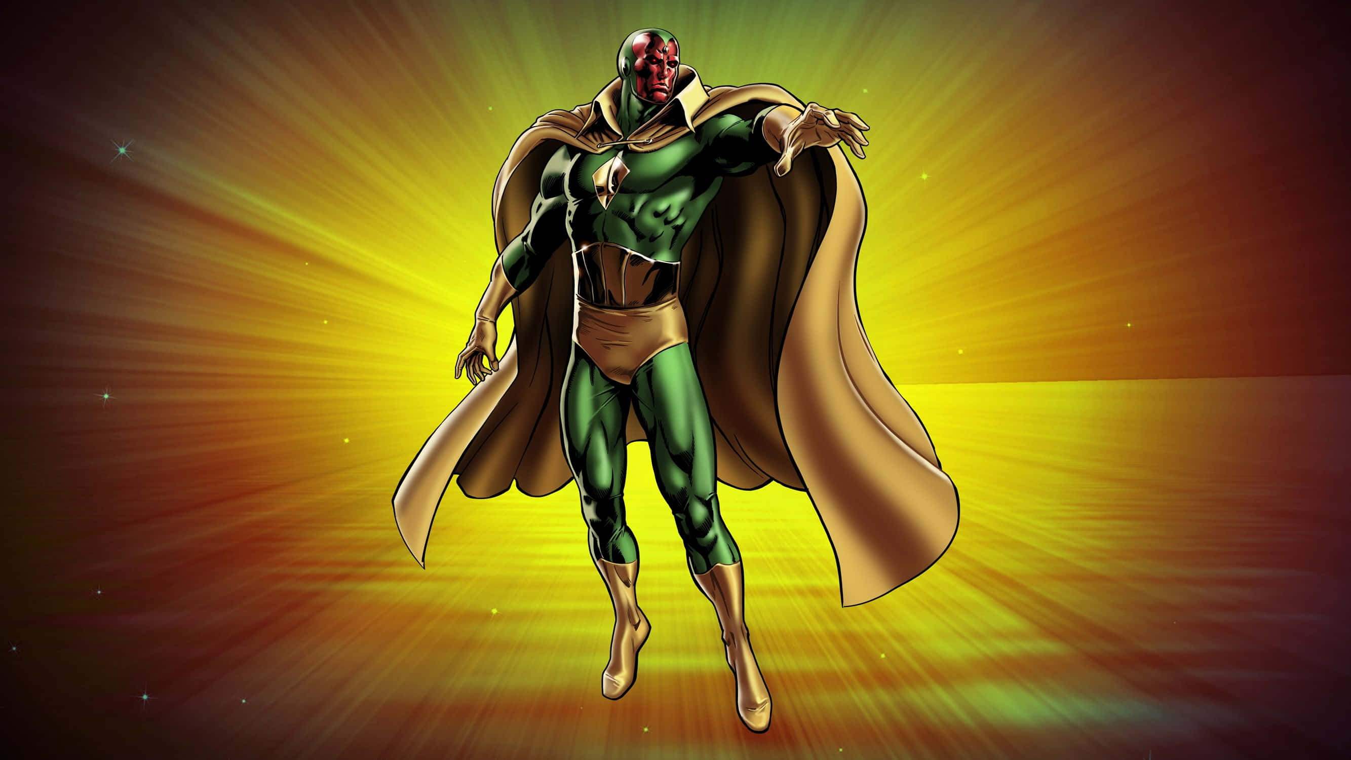 Vision Avengers, red skin, green suit, 2K Desktop Wallpaper