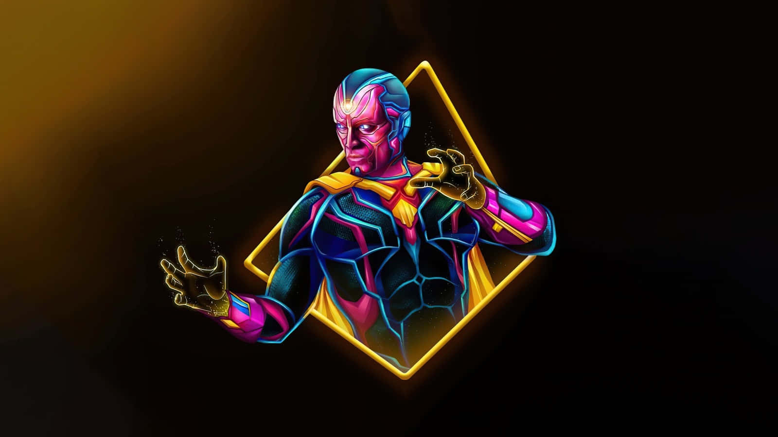 Vision, neon skin, golden diamond frame, HD Desktop Wallpaper