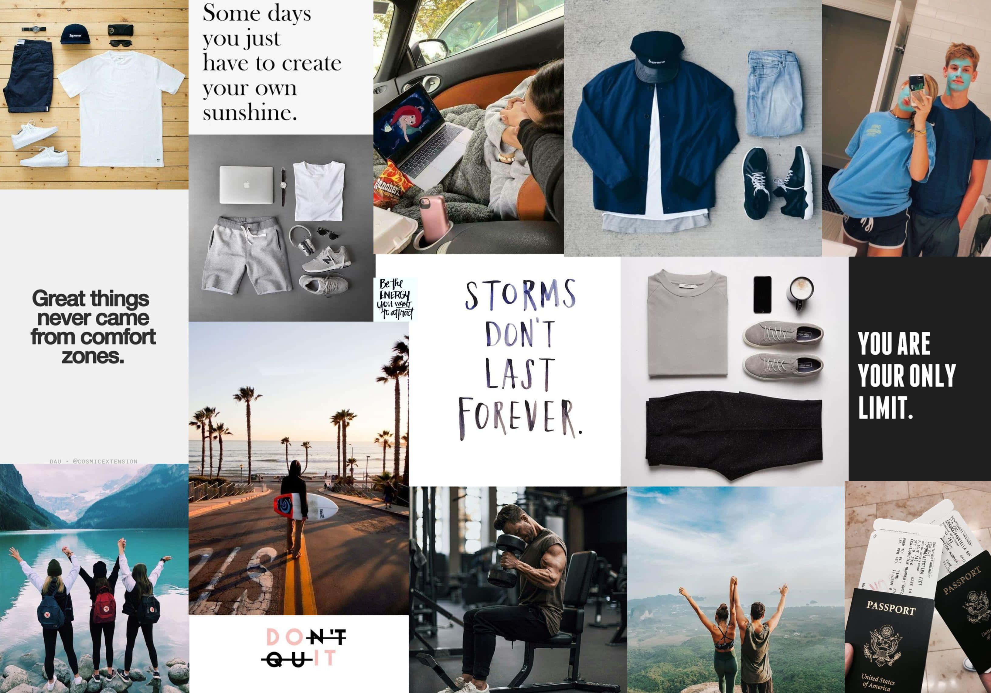 Vision Board, motivational quotes, travel gear, 2K Desktop Wallpaper