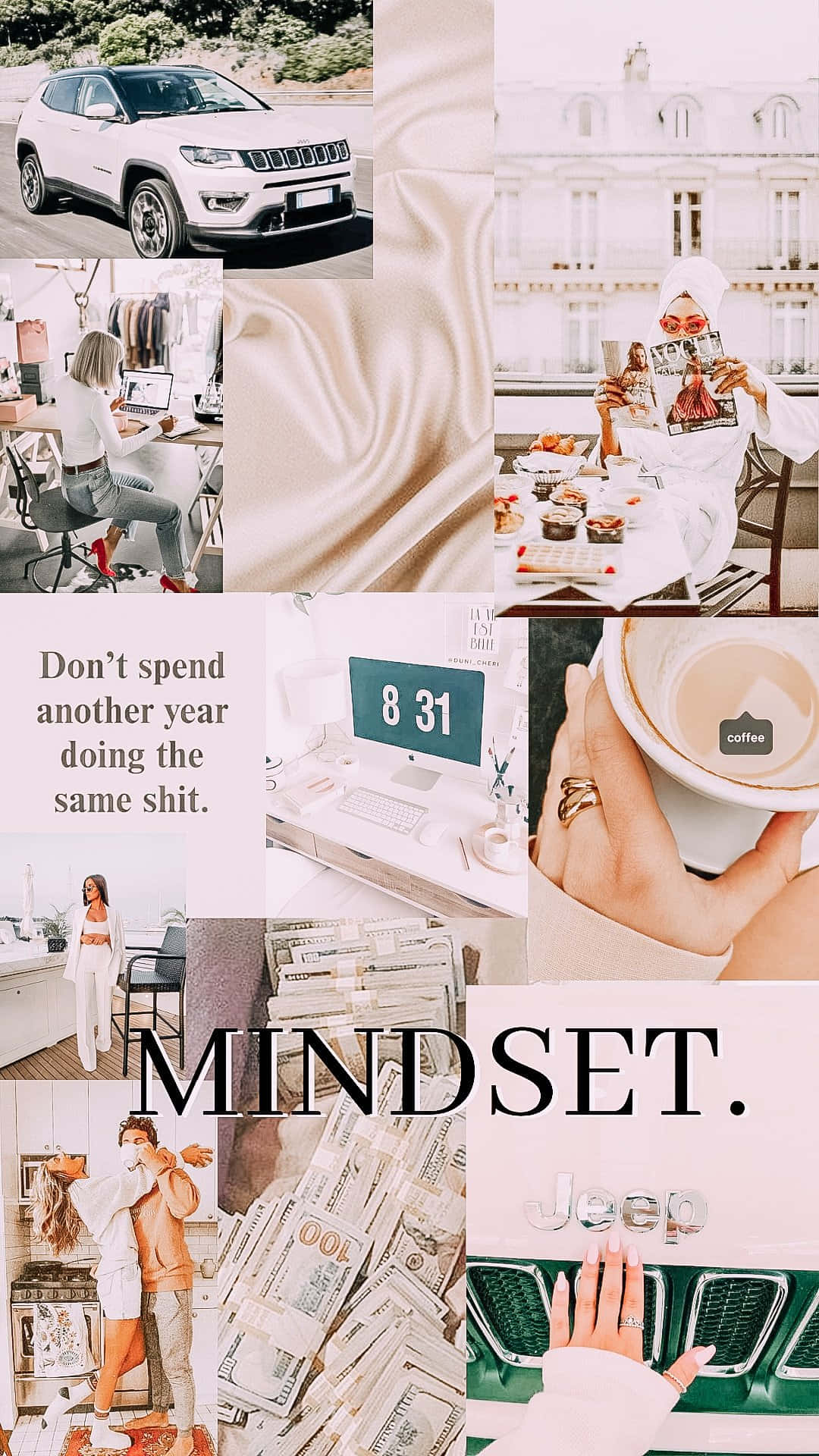 Vision Board, white Jeep, coffee, Full HD Phone Wallpaper