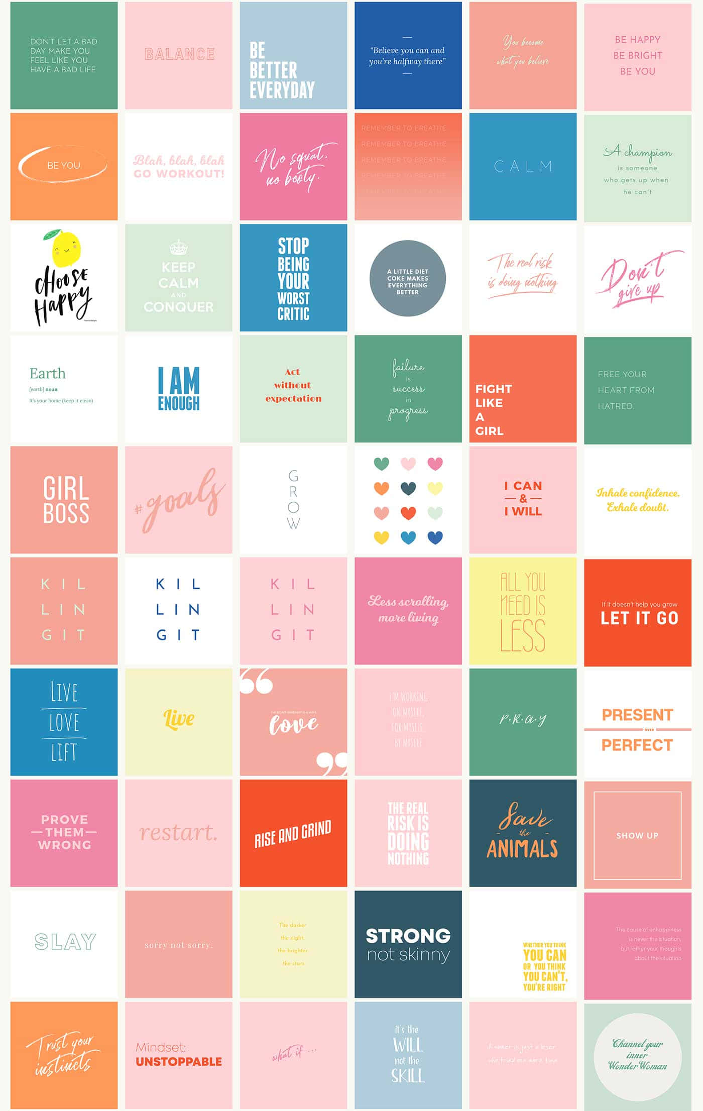 Vision Board, pastel colors, motivational quote tiles, Full HD Phone Wallpaper