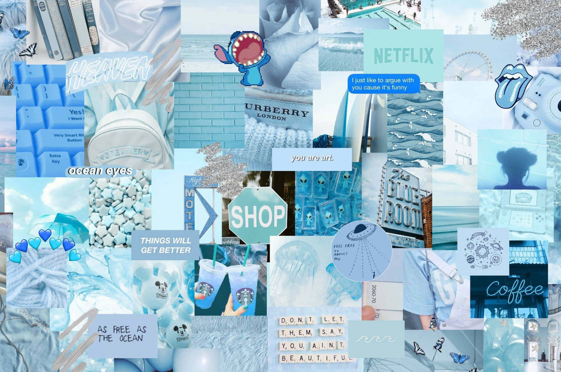 blue-toned, collage, pop culture icons, Full HD Desktop Wallpaper