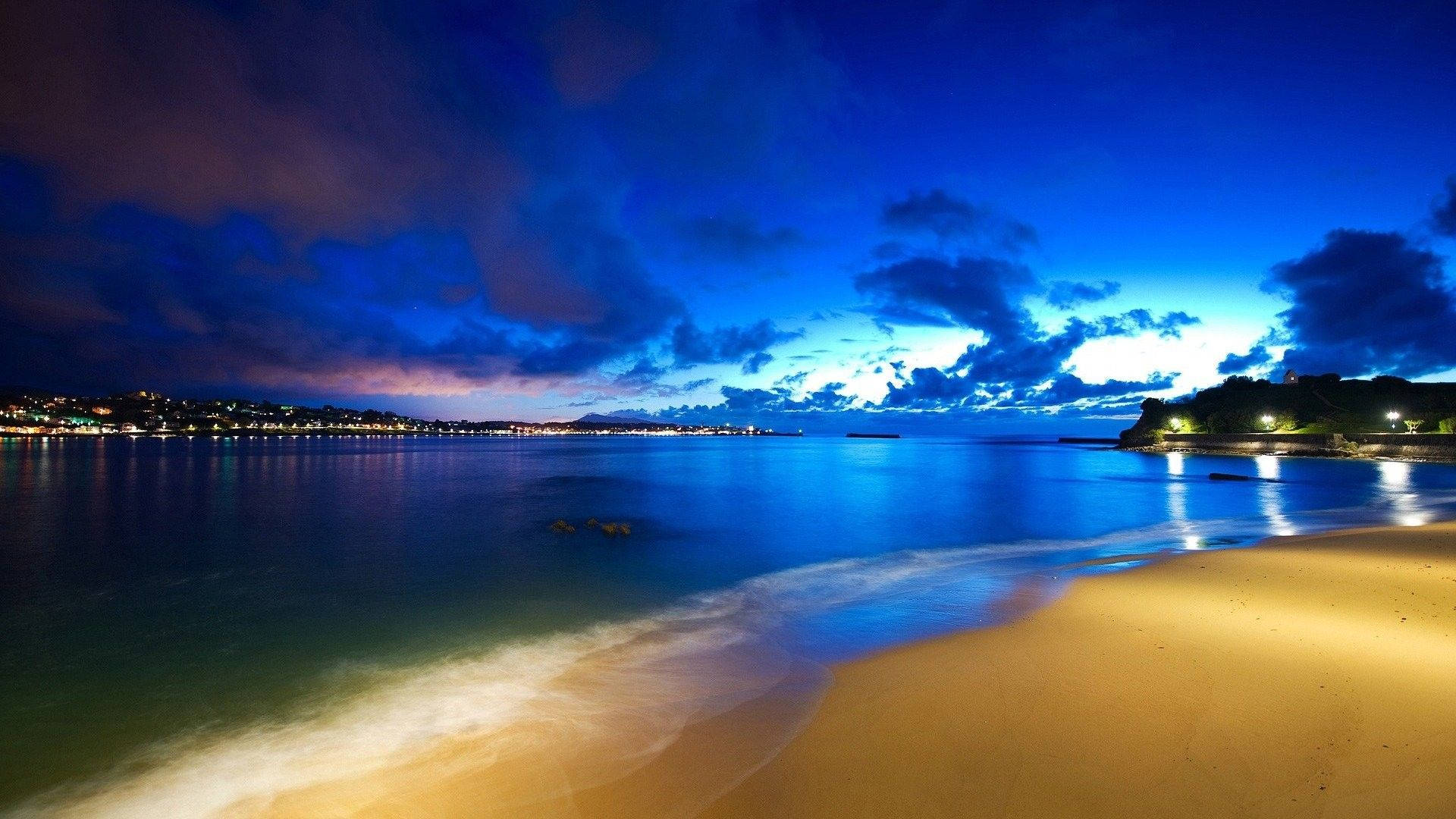 Seascape Windows Vista, twilight beach, golden sand, Full HD Desktop Wallpaper