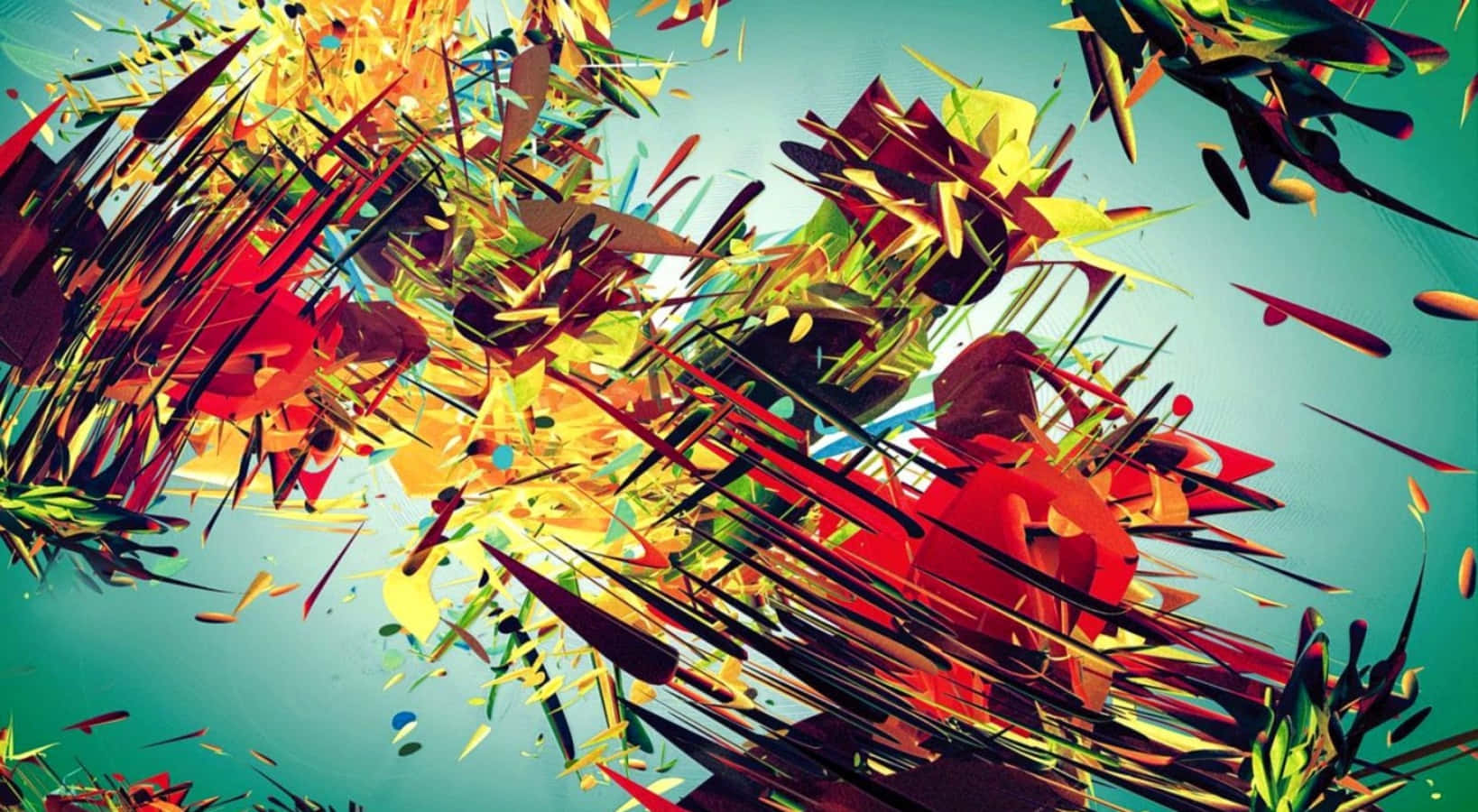 teal backdrop, vibrant abstract shards of color, digital-art composition, HD Desktop Wallpaper