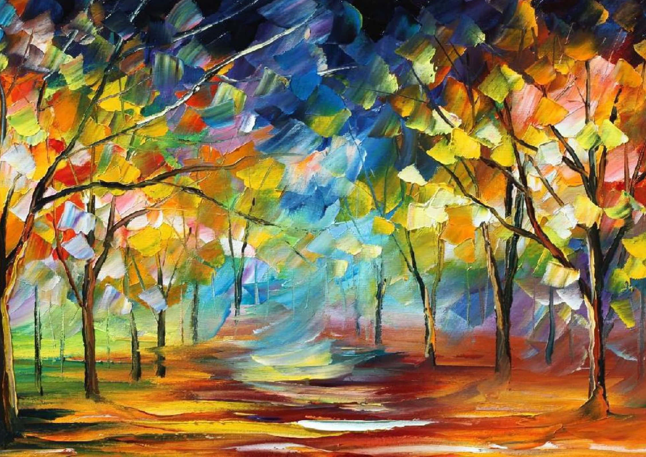 Visual Art, abstract trees, fiery leaves, Full HD Desktop Wallpaper