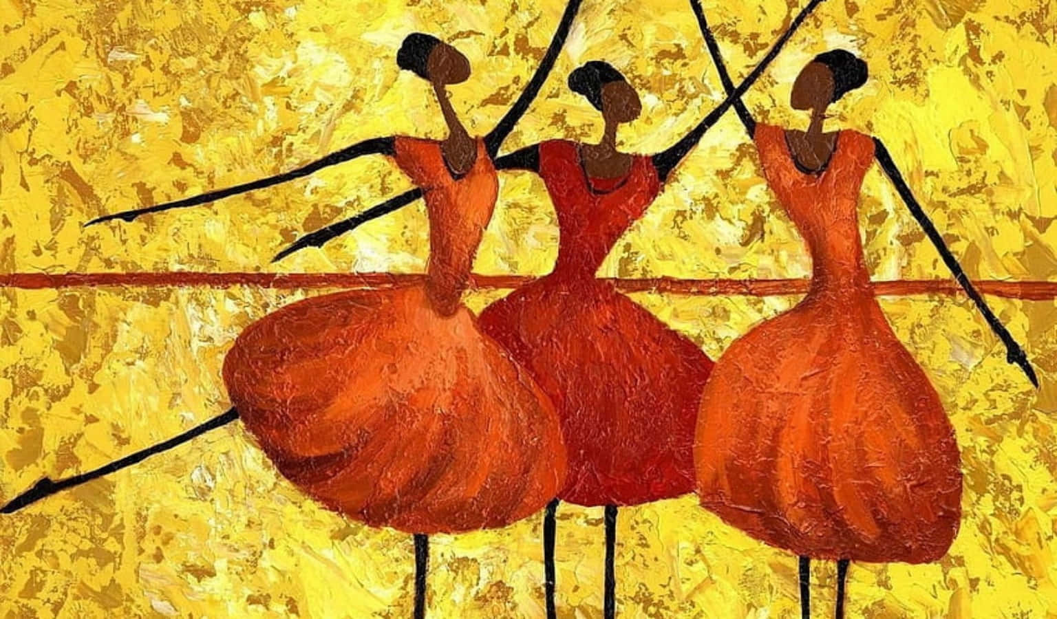 Abstract Visual Art Painting, red dresses, textured golden background, HD Desktop Wallpaper