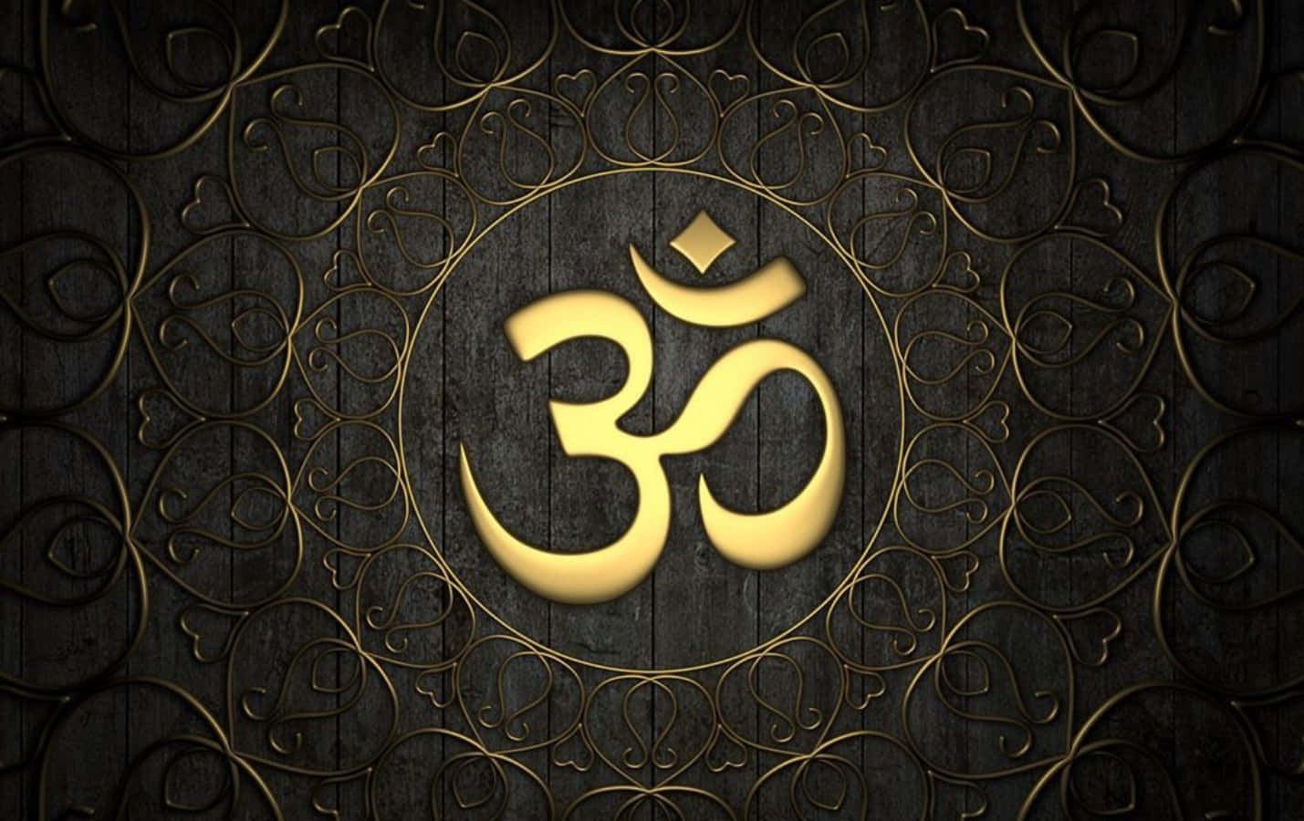 Om symbol, golden, dark wooden panels, HD Desktop Wallpaper