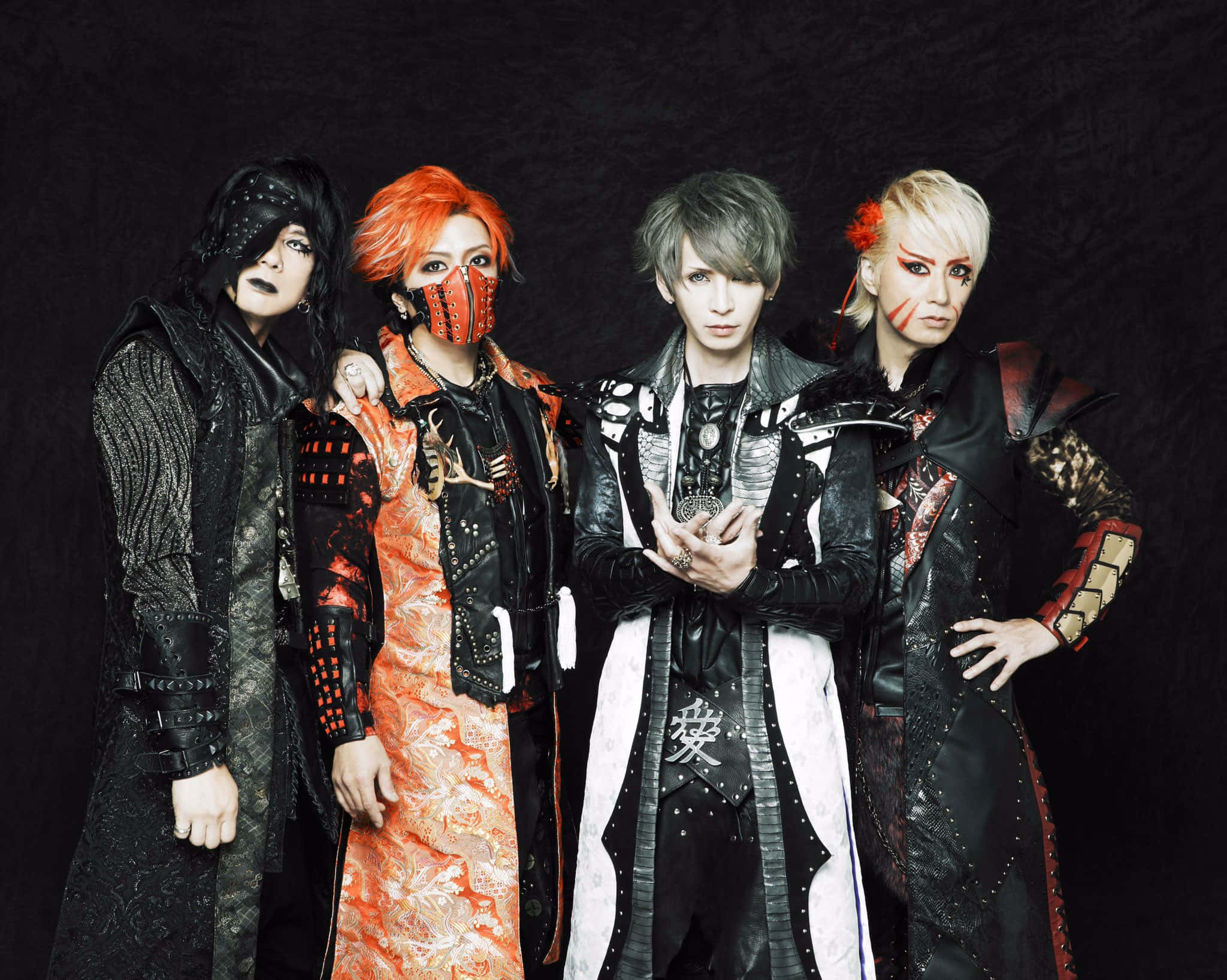 Visual Kei, black and orange costumes, dramatic makeup, Full HD Desktop Wallpaper