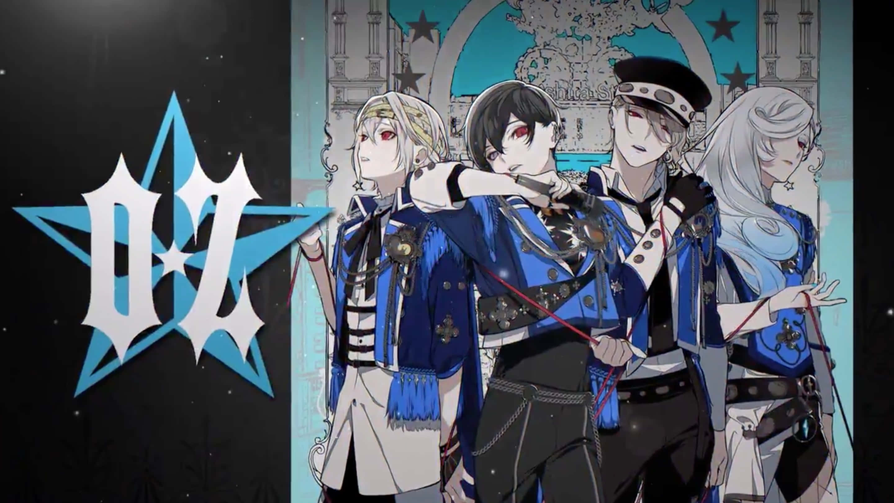 Visual Kei, starry archway, ornate blue uniforms, 2K Desktop Wallpaper