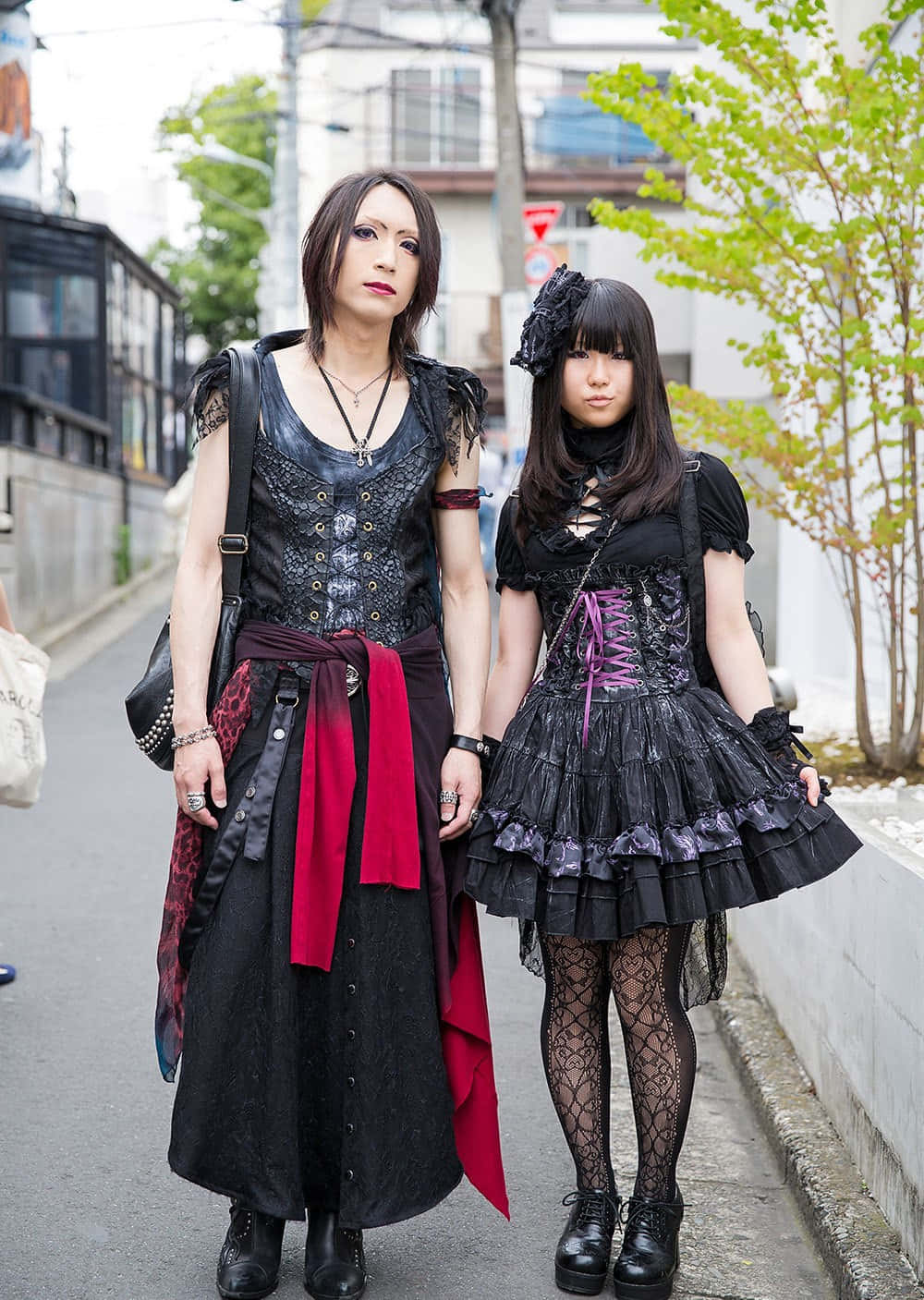 Visual Kei, gothic lolita fashion, sunlit urban street, HD Phone Wallpaper