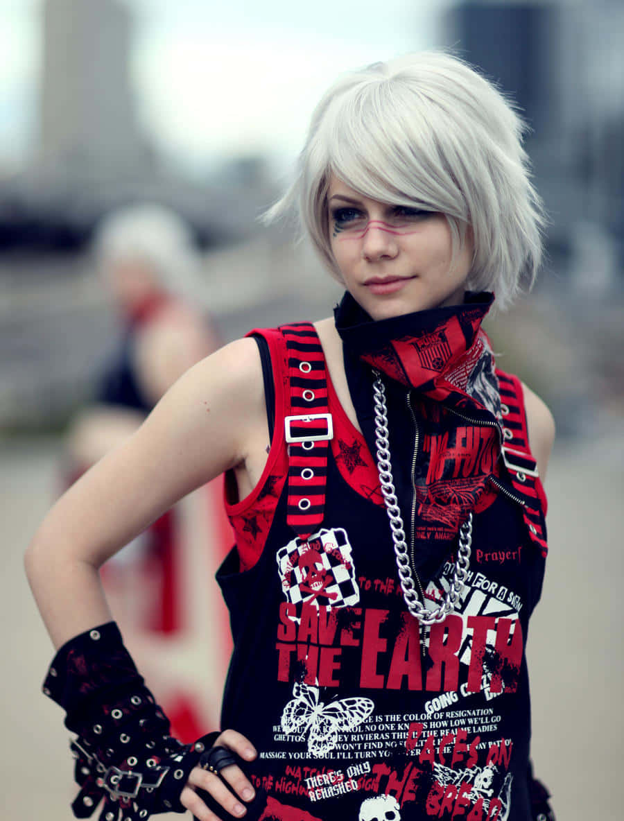 Visual Kei, white hair, red eye makeup, SD Phone Wallpaper