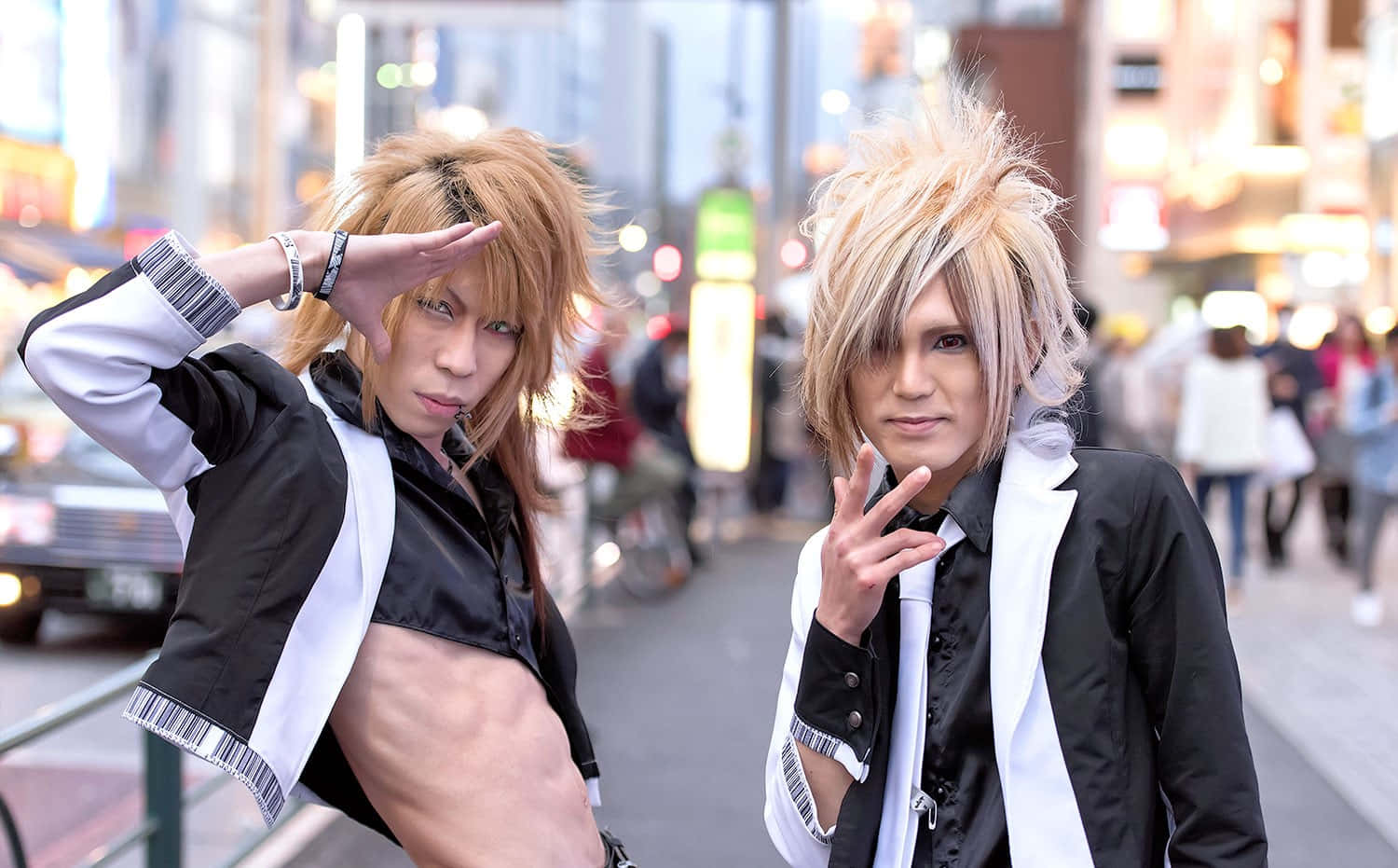 Visual Kei, black and white outfits, neon lights, HD Desktop Wallpaper