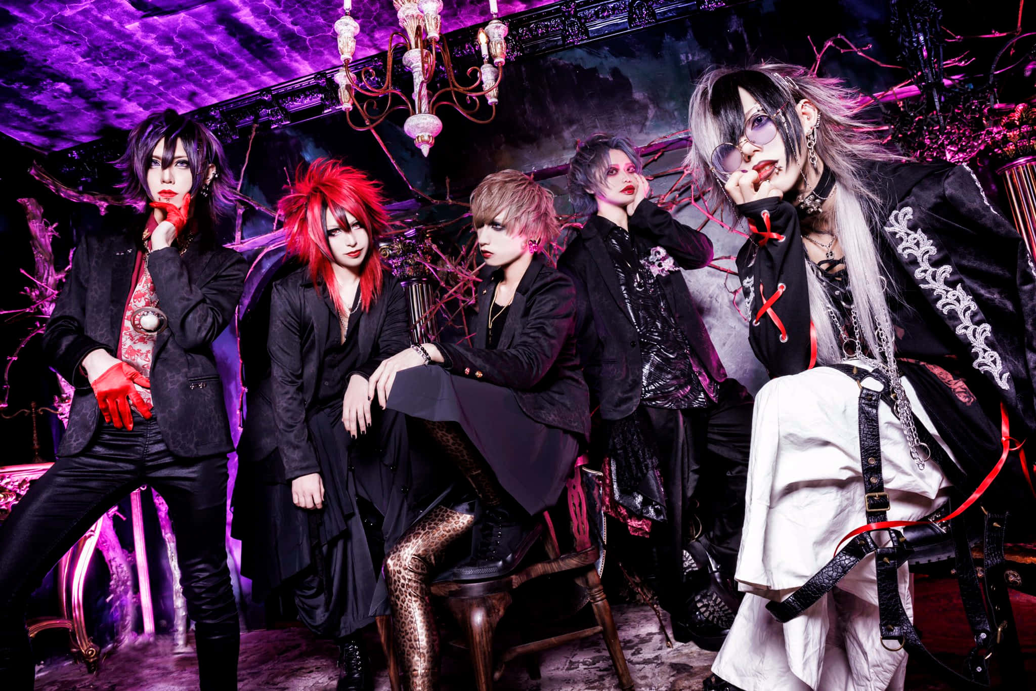 Visual Kei, gothic cosplay, purple chandelier, Full HD Desktop Wallpaper