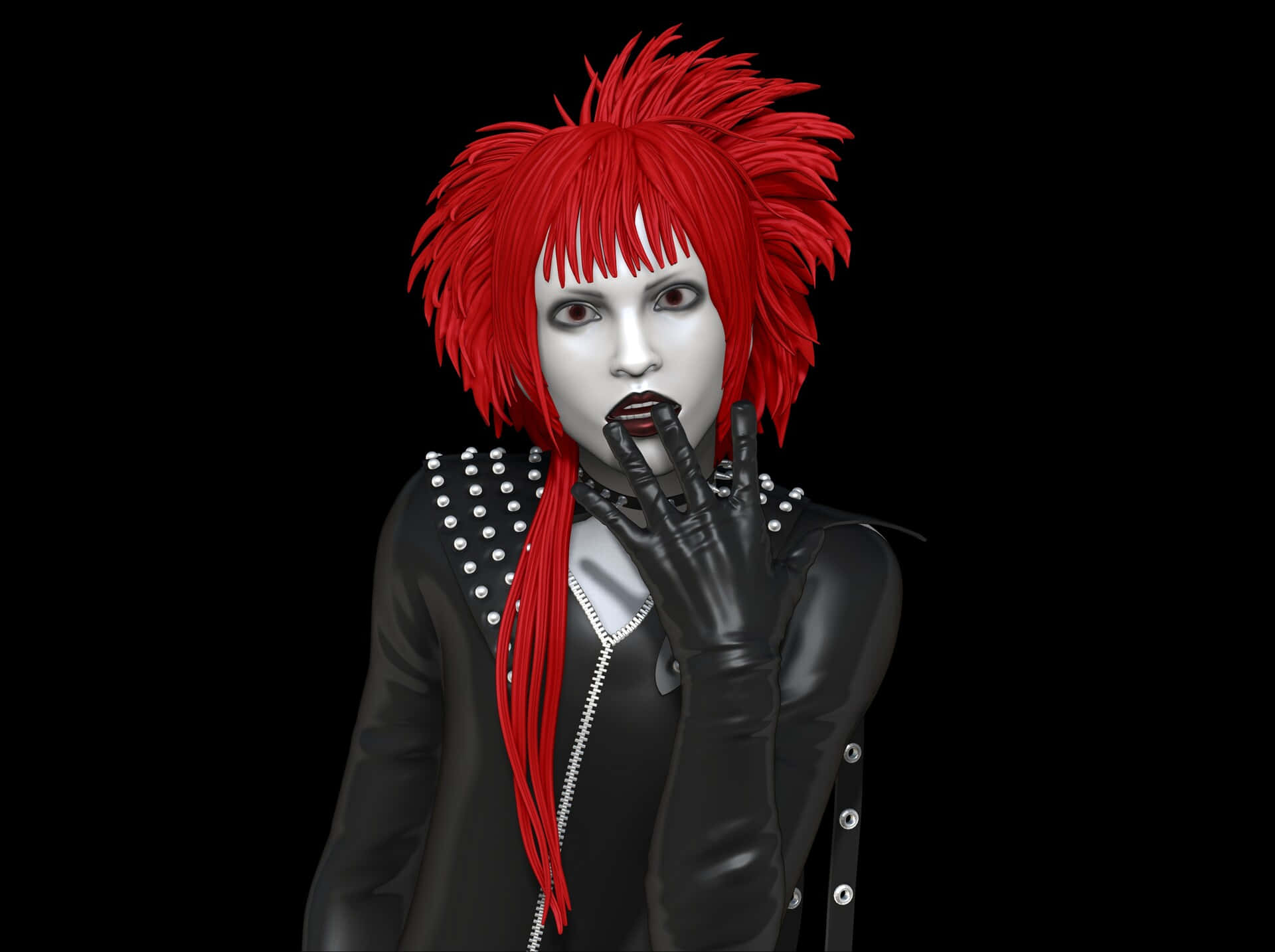 Visual Kei, spiky red hair, white face paint, Full HD Desktop Wallpaper