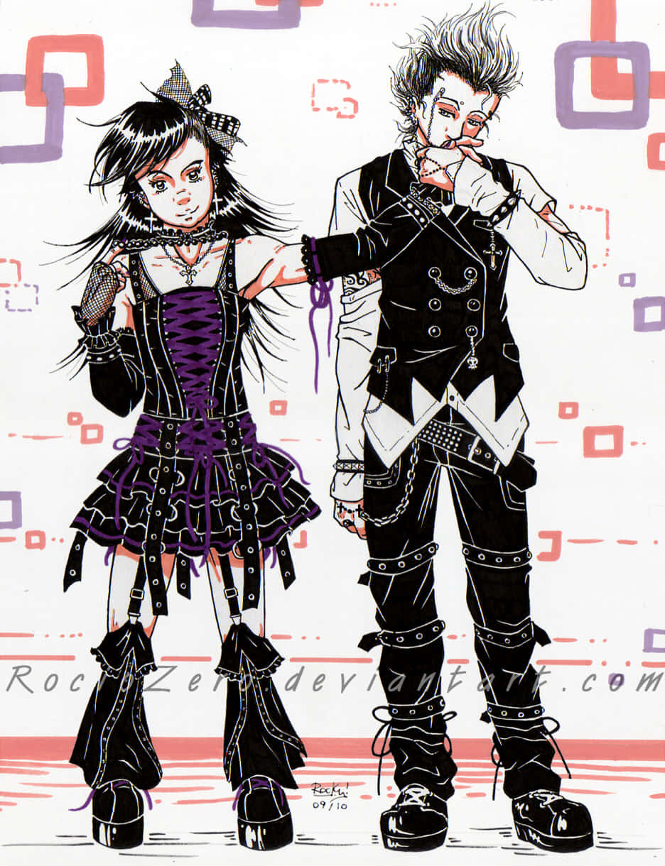 Visual Kei, gothic characters, black and purple punk outfits, SD Phone Wallpaper