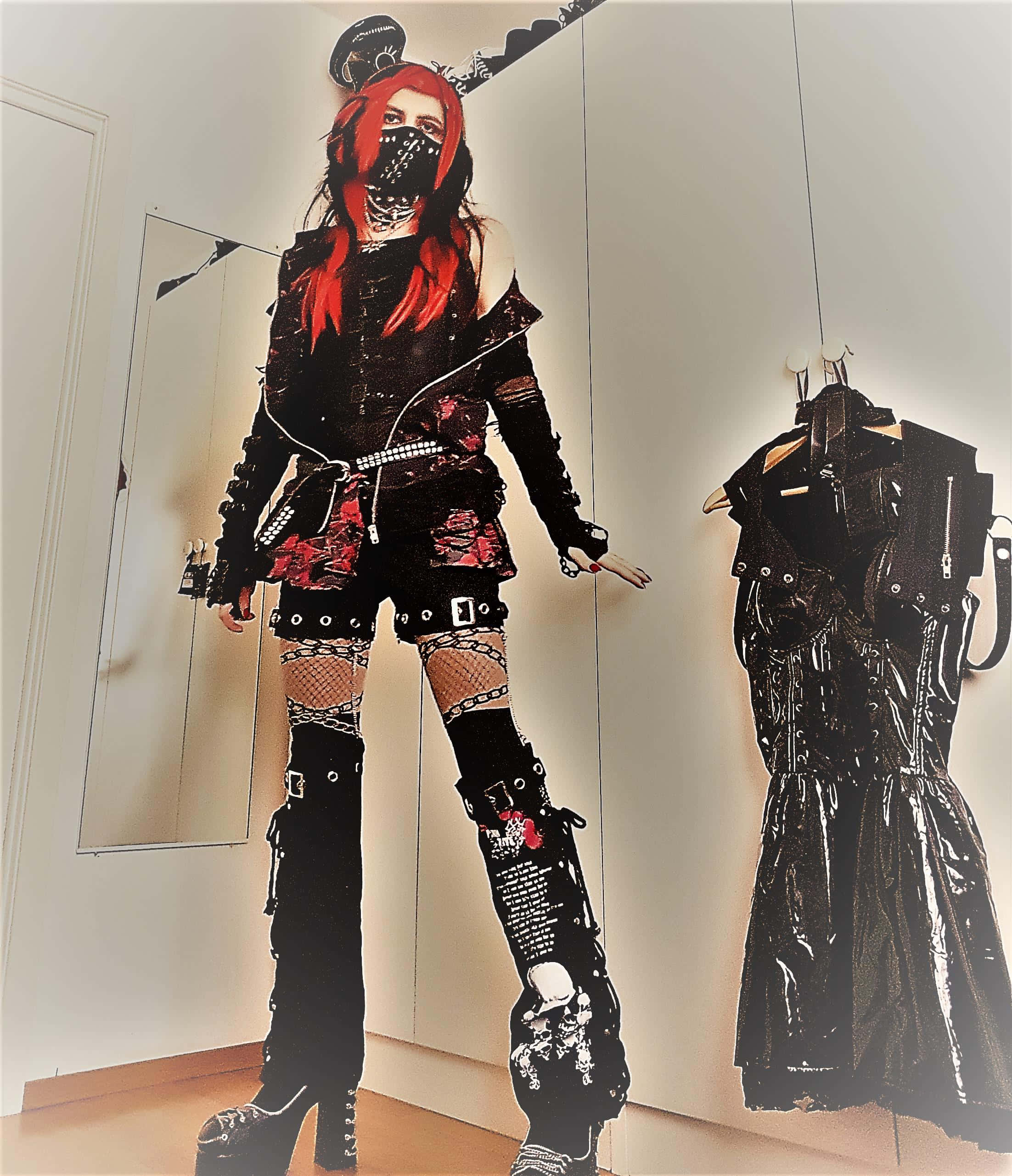 Visual Kei, red hair, face mask, 2K Phone Wallpaper