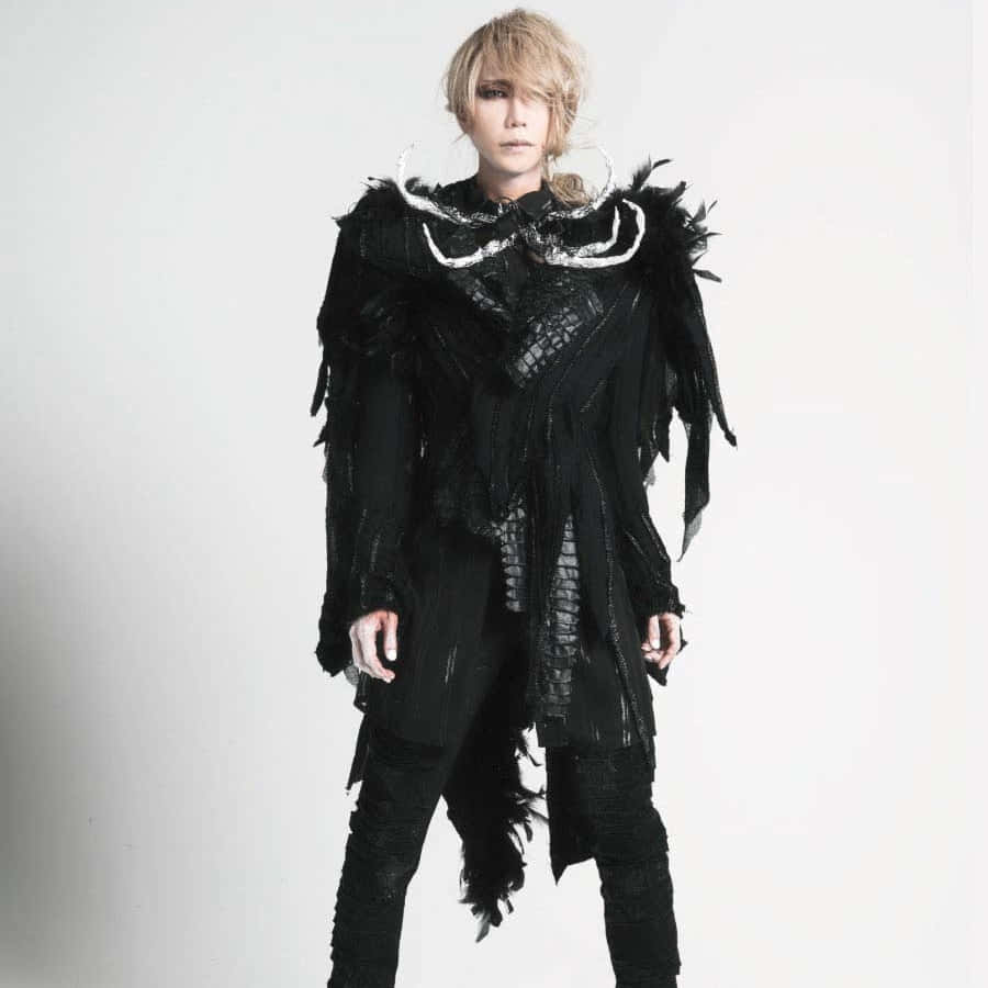 Visual Kei, blonde hair, dramatic black feathered outfit, SD Desktop Wallpaper