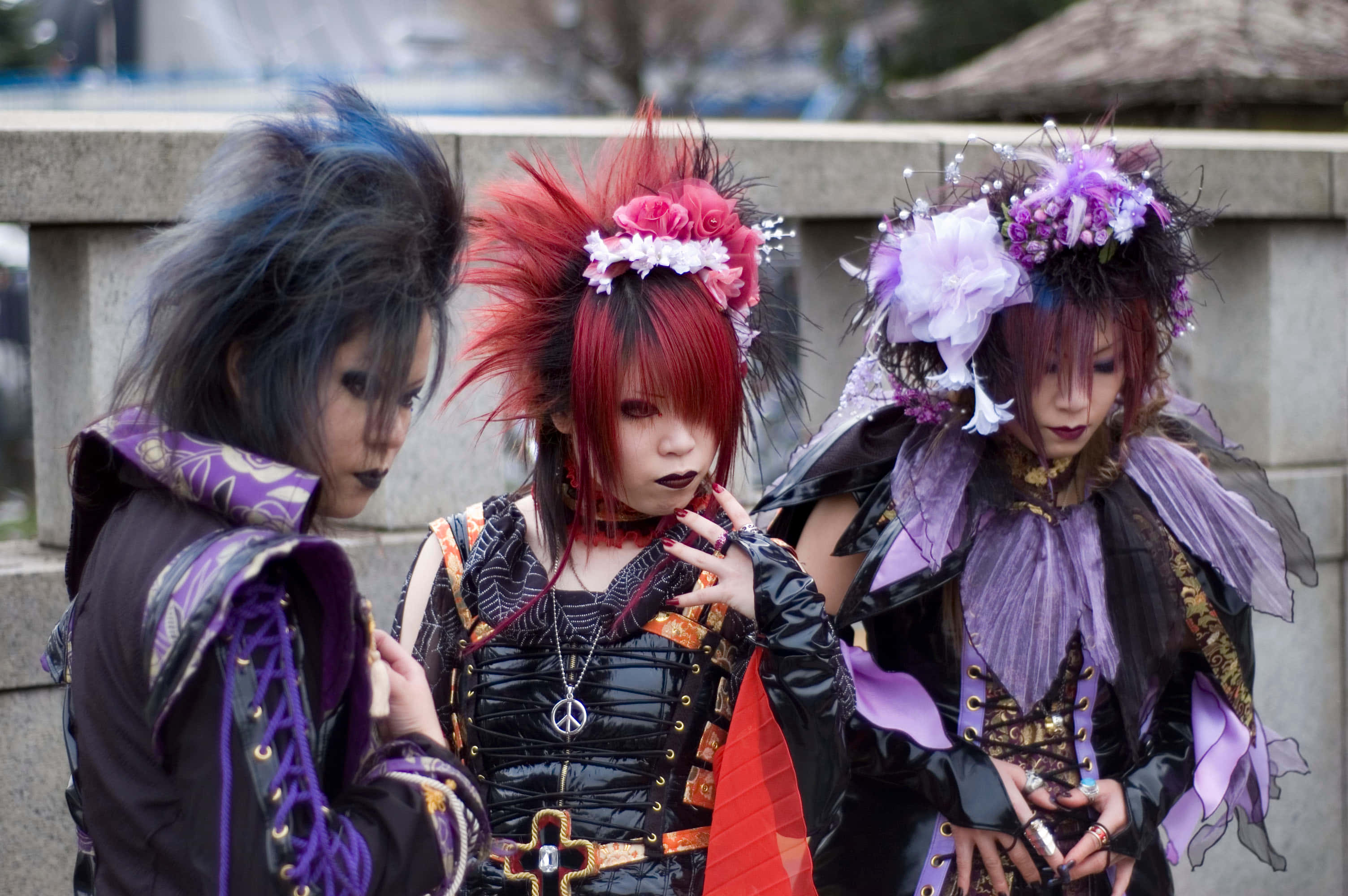 Visual Kei, gothic lolita fashion, vibrant hair, 2K Desktop Wallpaper