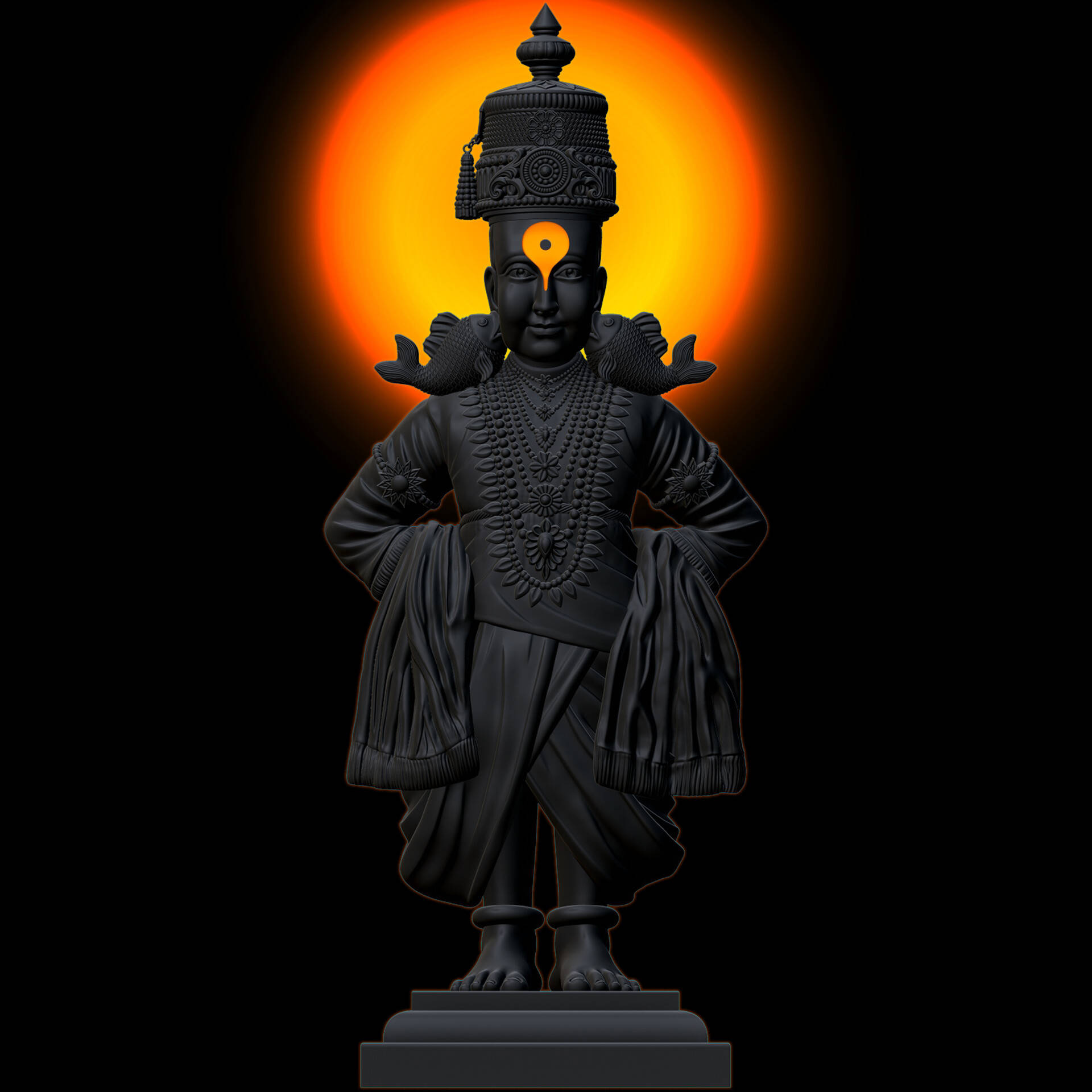Vitthal Rukmini, black statue, fish on shoulders, Full HD Desktop Wallpaper