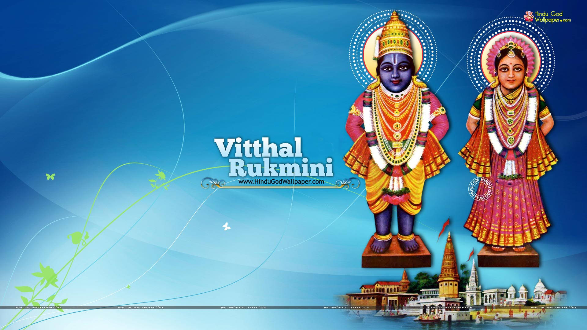 Vitthal Rukmini, blue background, brilliant azure backdrop, Full HD Desktop Wallpaper