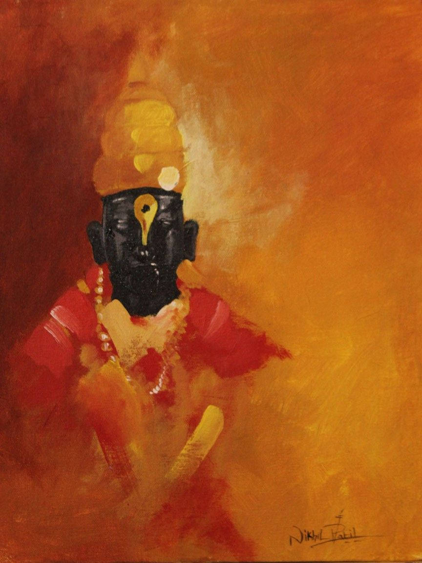 Vitthal, black face, golden crown, SD Phone Wallpaper
