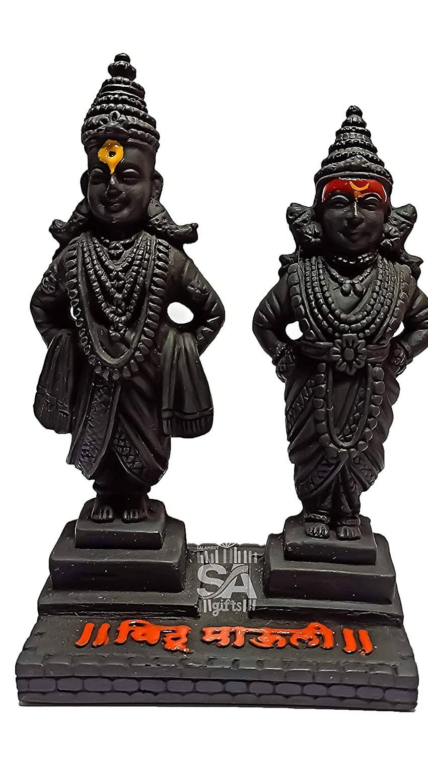 Vitthal Rukmini, black stone statues, gold and red accents, HD Phone Wallpaper