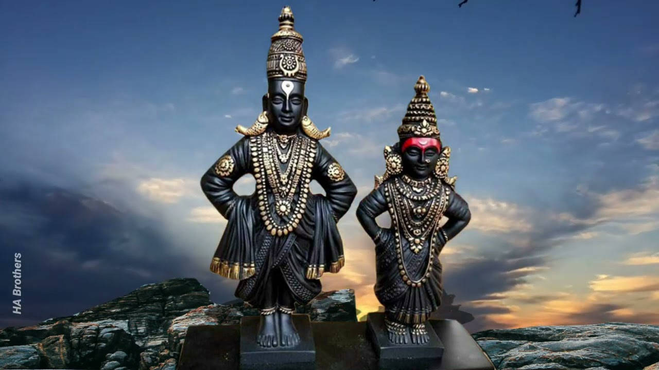 Vitthal Rukmini, black and gold, Hindu deity statues, HD Desktop Wallpaper