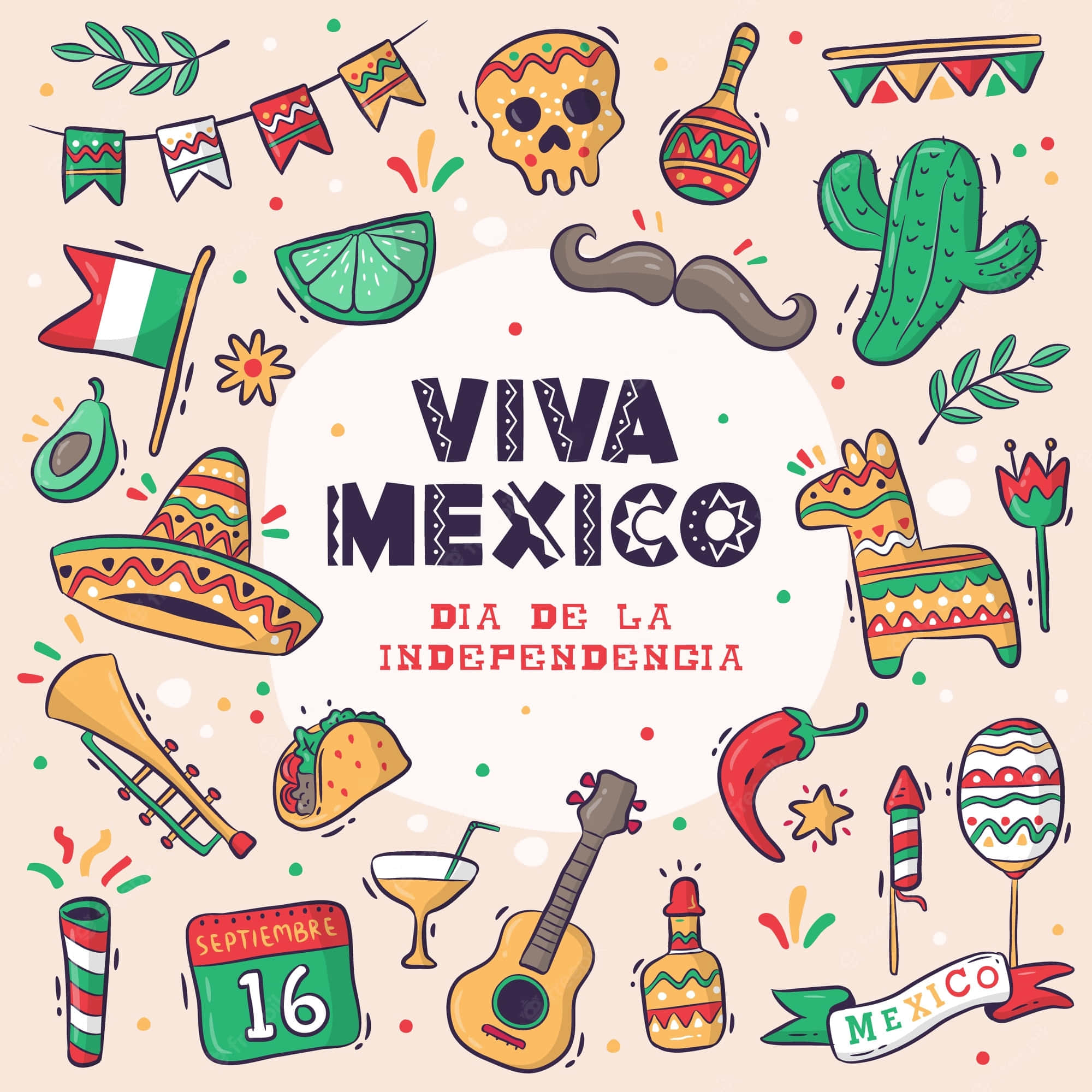Viva Mexico, sombreros, maracas, Full HD Desktop Wallpaper