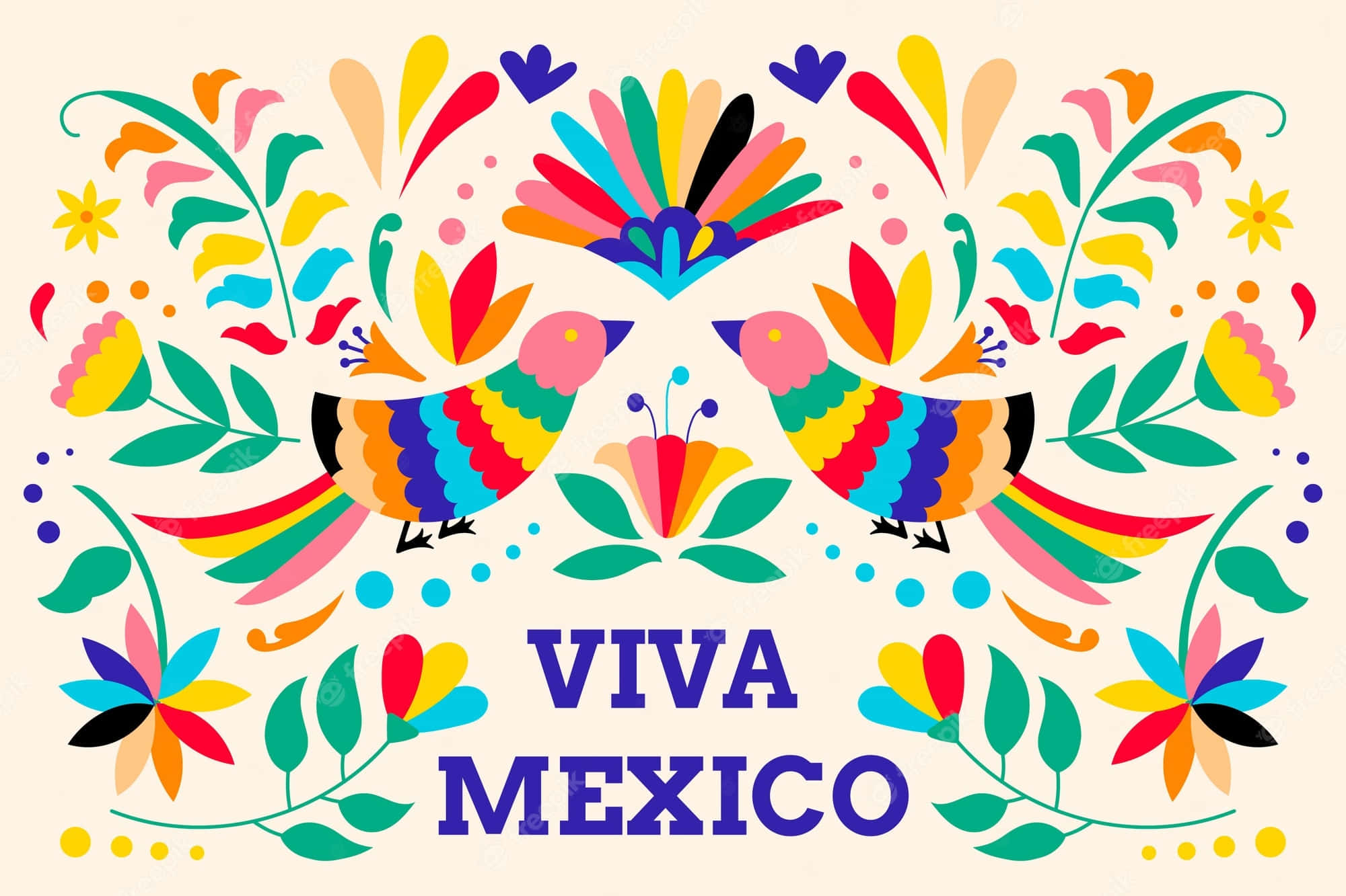 VIVA MEXICO, colorful Mexican art, vibrant Mexican folk art illustration, Full HD Desktop Wallpaper