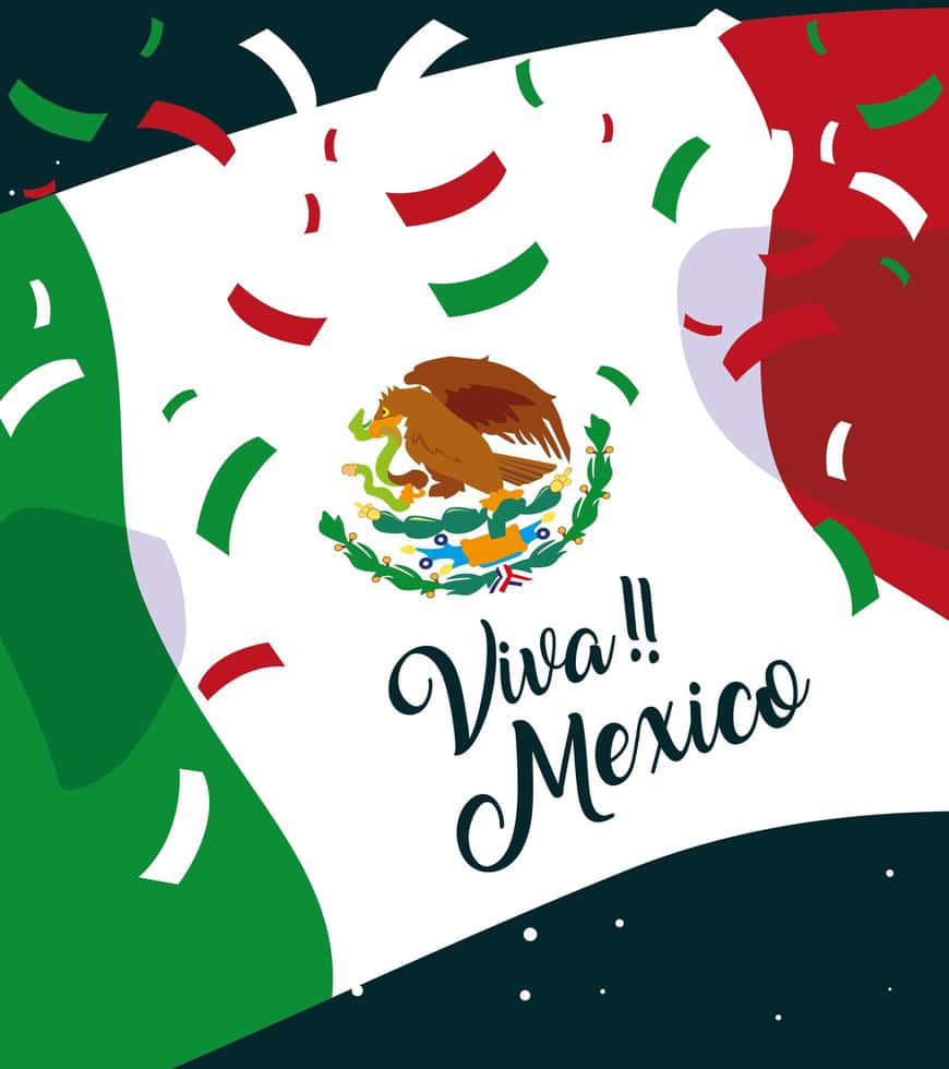 Viva Mexico, red green and white confetti, waving flag, SD Phone Wallpaper