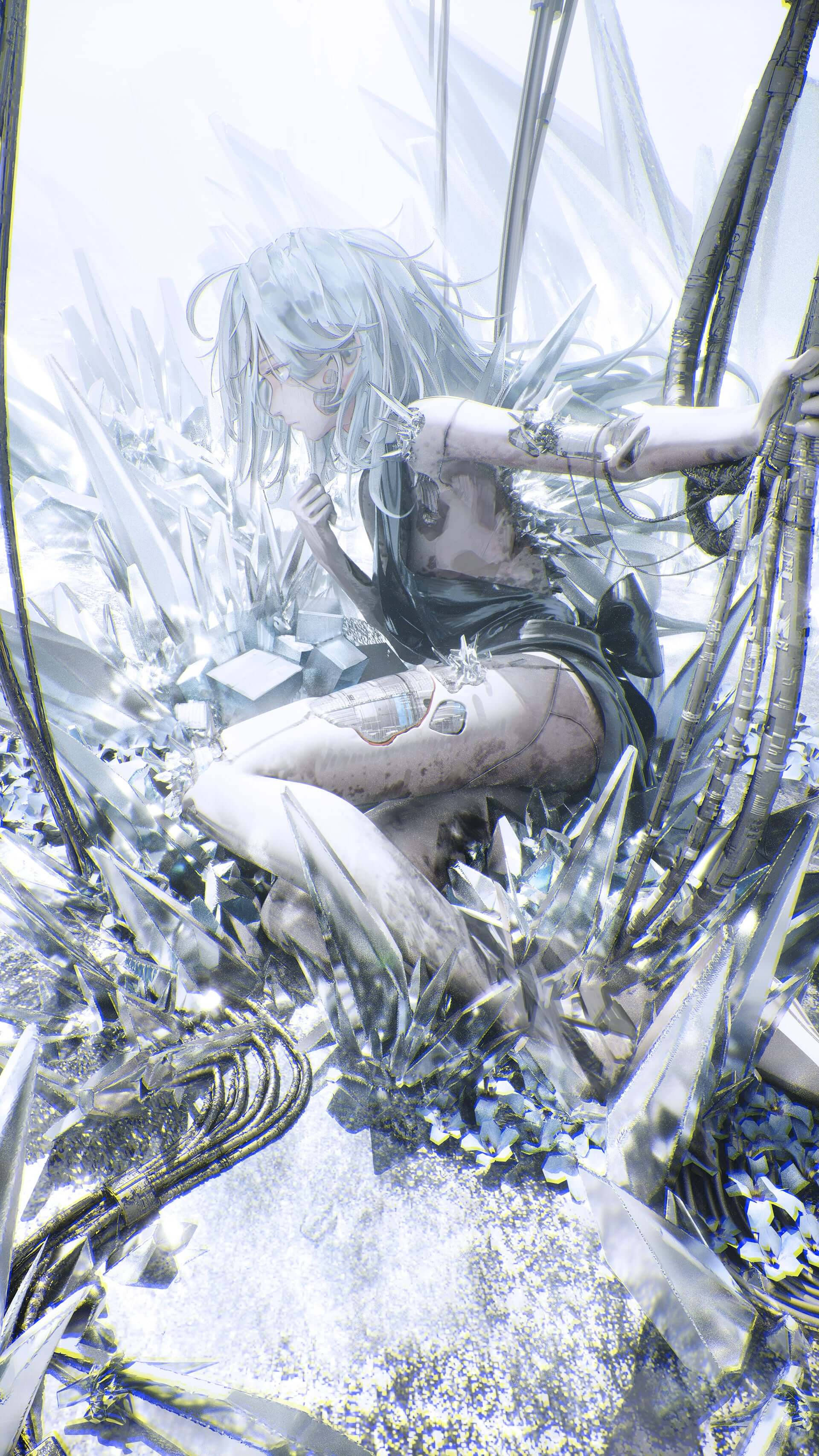 Vivy, silver-haired anime girl, crystal world, 2K Phone Wallpaper