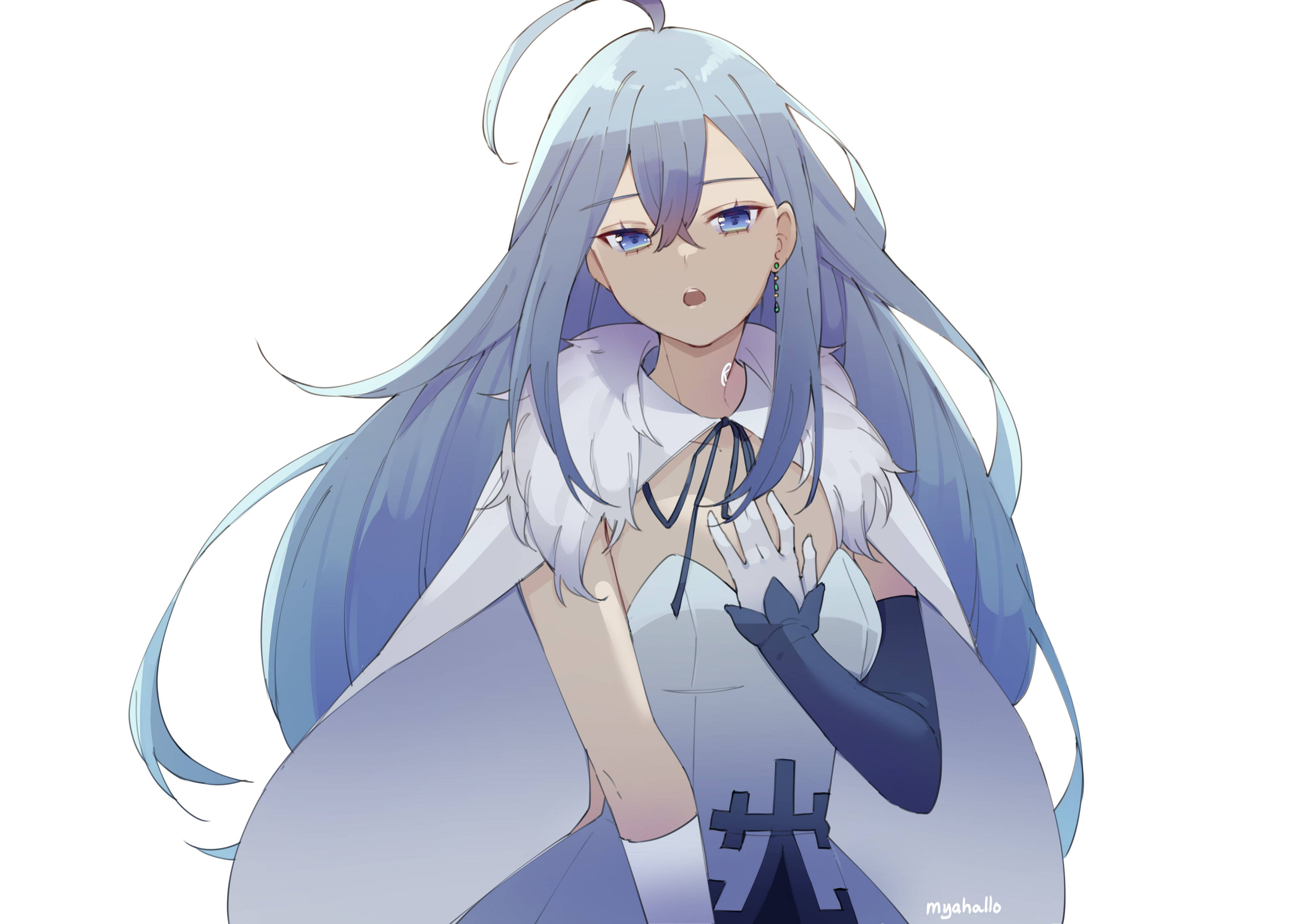 Vivy, blue hair, white fur-trimmed cloak, 4K Desktop Wallpaper