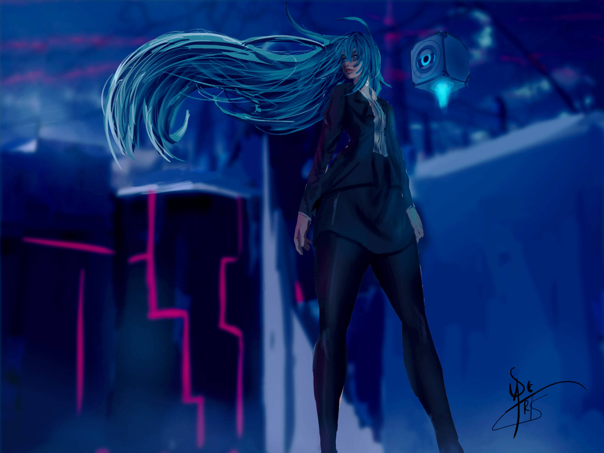Vivy, blue-haired anime girl, black, Full HD Desktop Wallpaper
