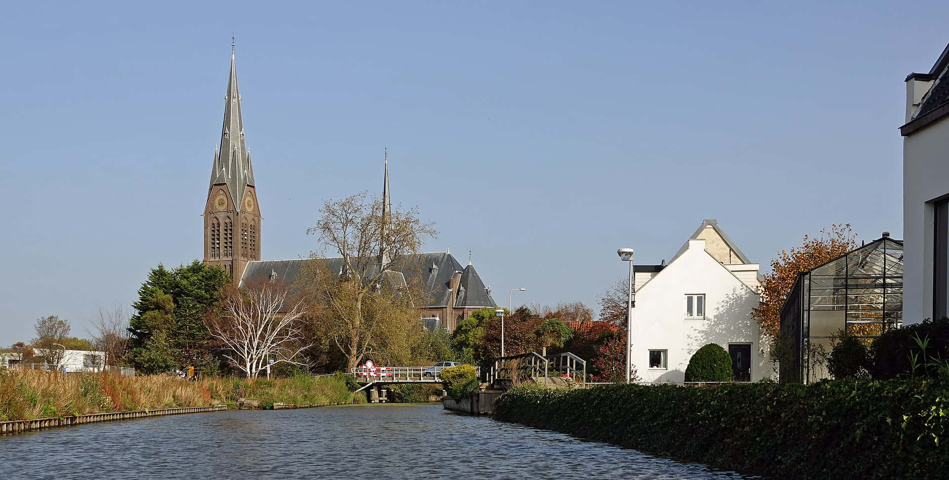 Vlaardingen, canal, white house, Full HD Desktop Wallpaper