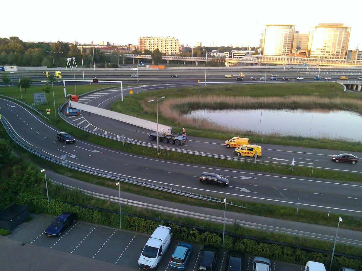 Vlaardingen, highway intersection, dusk, SD Desktop Wallpaper