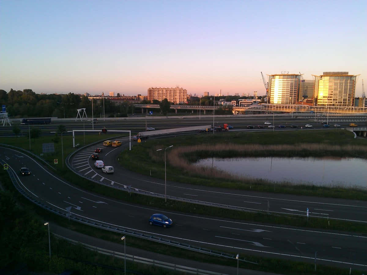 Vlaardingen, highway, dusk, SD Desktop Wallpaper