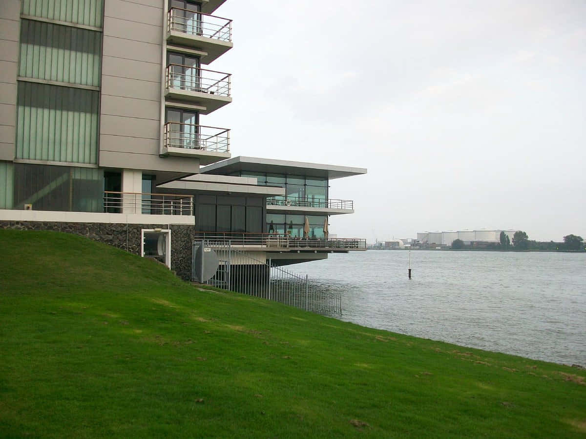 Vlaardingen, modern glass and steel building, balconies, SD Desktop Wallpaper