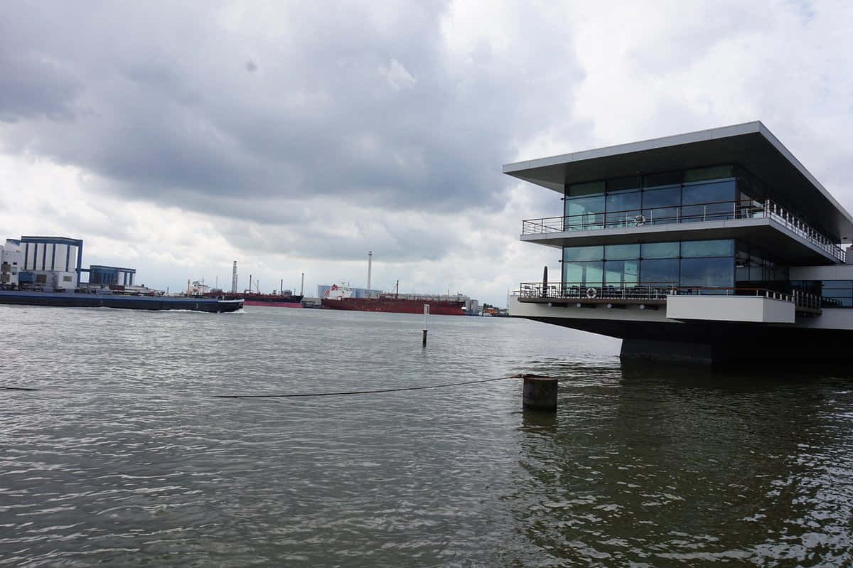 Vlaardingen, modern glass building, waterfront, SD Desktop Wallpaper