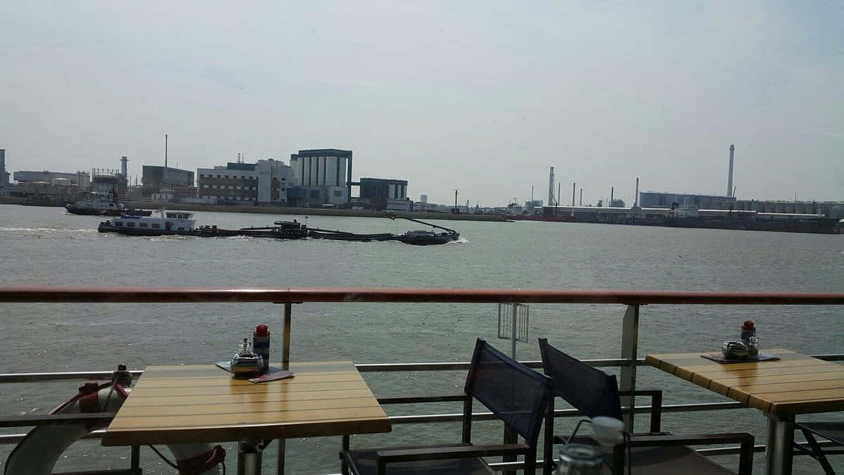 riverside dining view, Vlaardingen, boat deck, SD Desktop Wallpaper