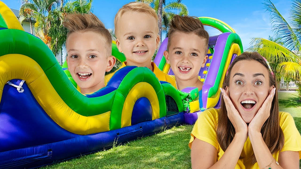 Vlad And Niki, inflatable obstacle course, colorful inflatable slide, HD Desktop Wallpaper