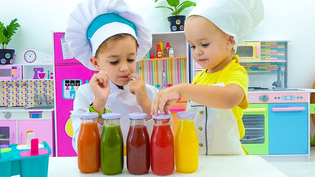 Vlad And Niki, chef hats, play kitchen counter, HD Desktop Wallpaper