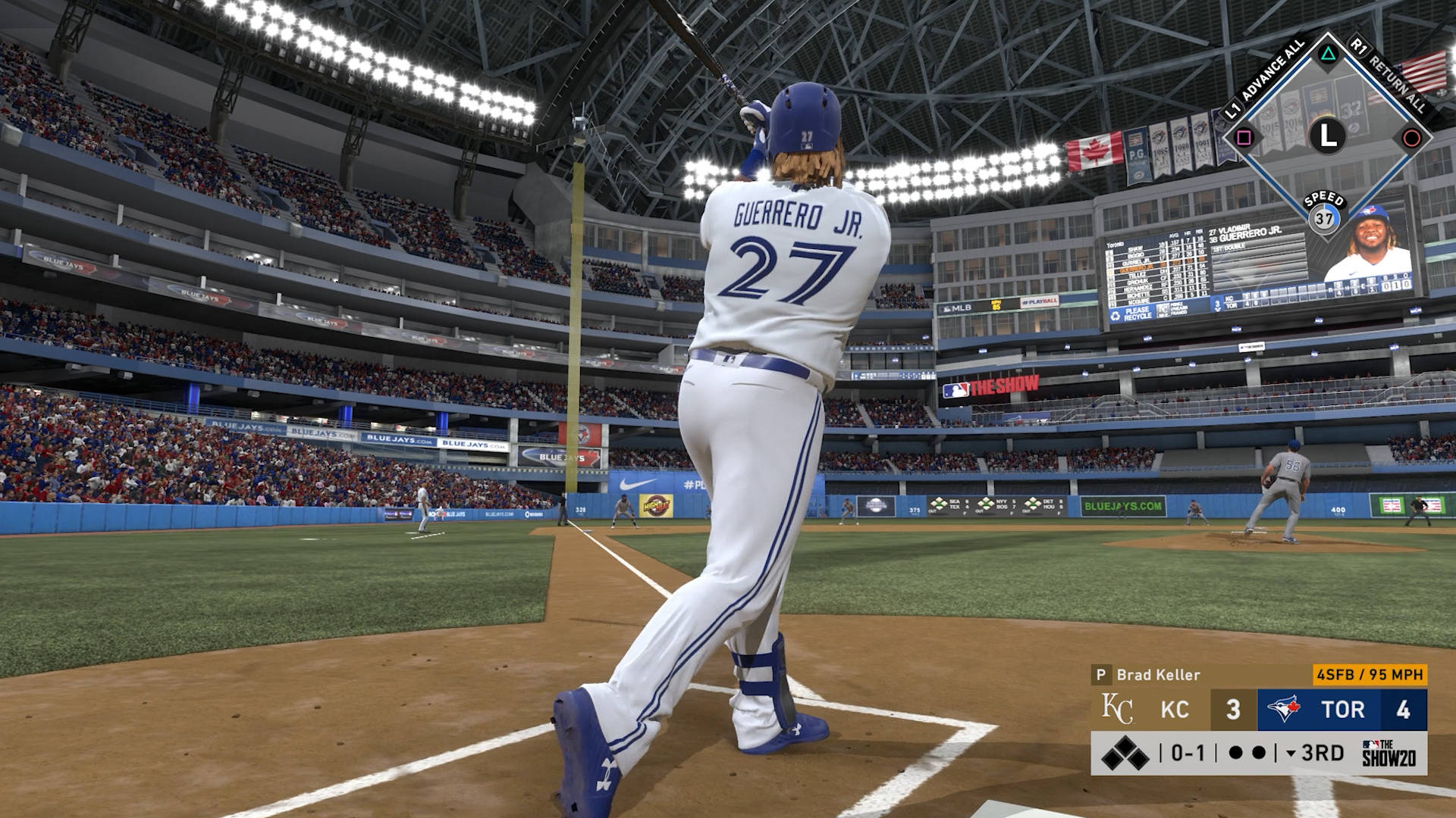 Vladimir Guerrero Jr, white and blue jersey, number 27, Full HD Desktop Wallpaper