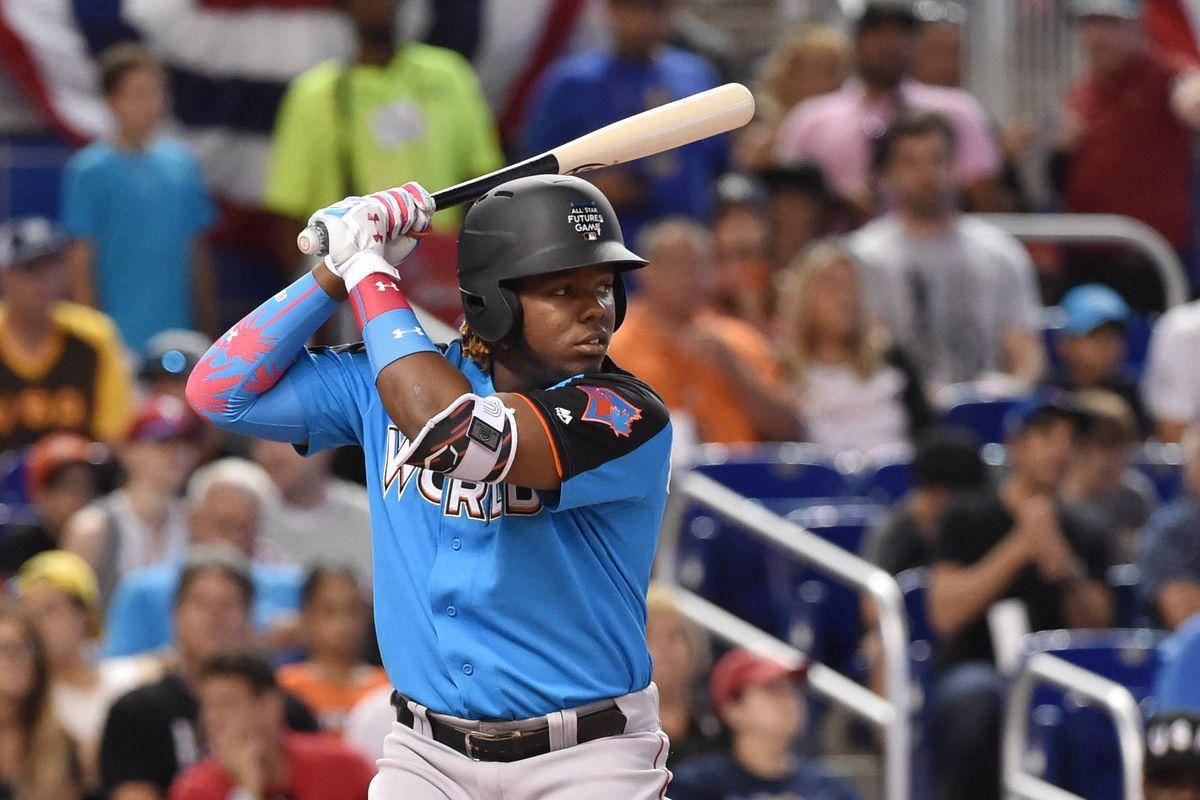 Vladimir Guerrero Jr, blue uniform, bat, SD Desktop Wallpaper